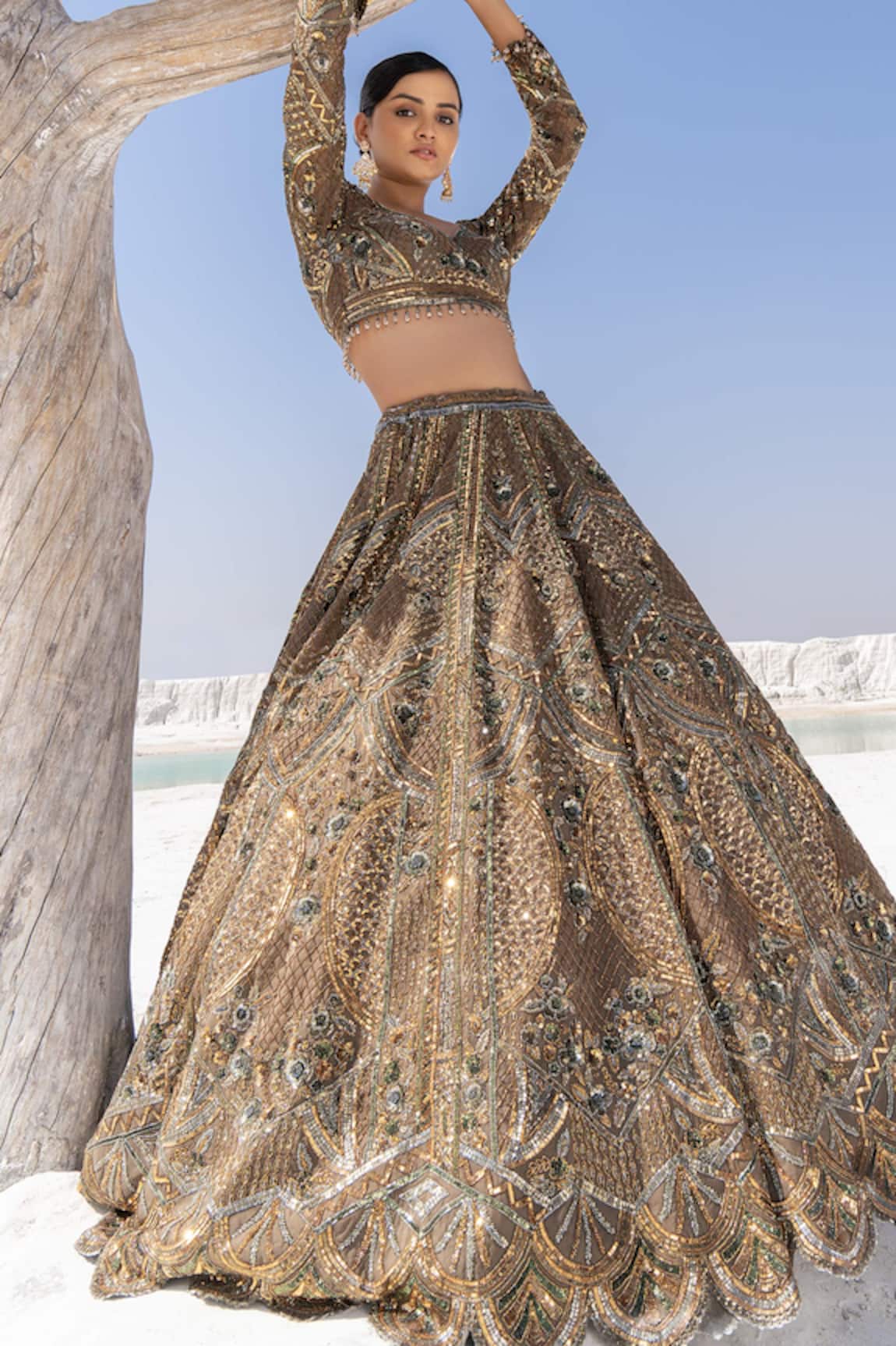 House Of Sikka Designer Green Embroidered Lehenga Set 