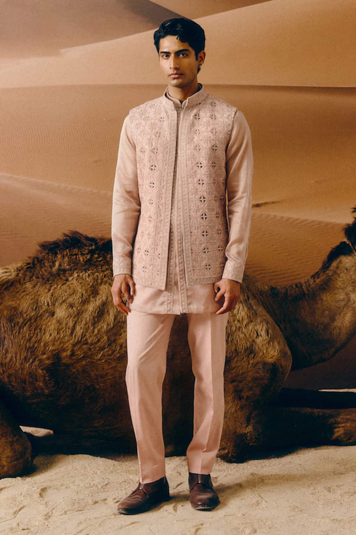 Amaare Rose Pink Sao Nehru Jacket Set 