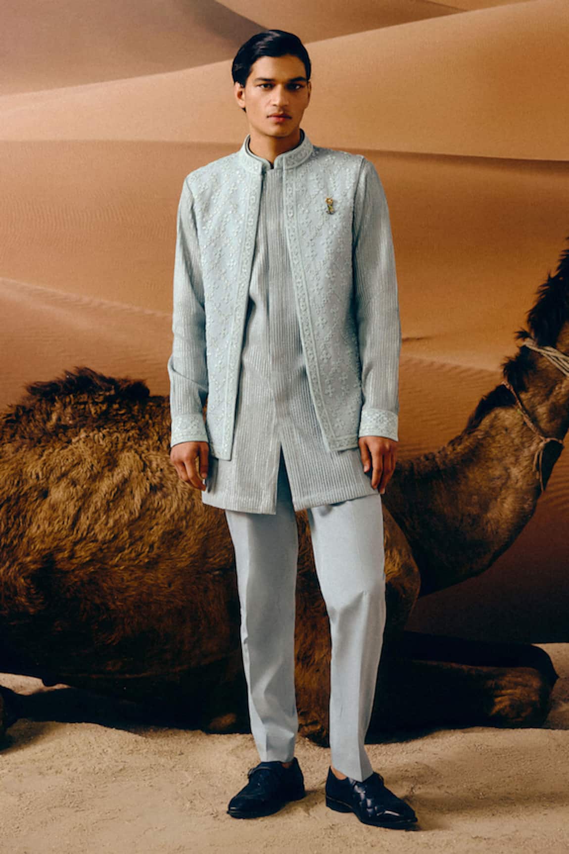 Amaare Ice Blue Designer Nehru Jacket Set 