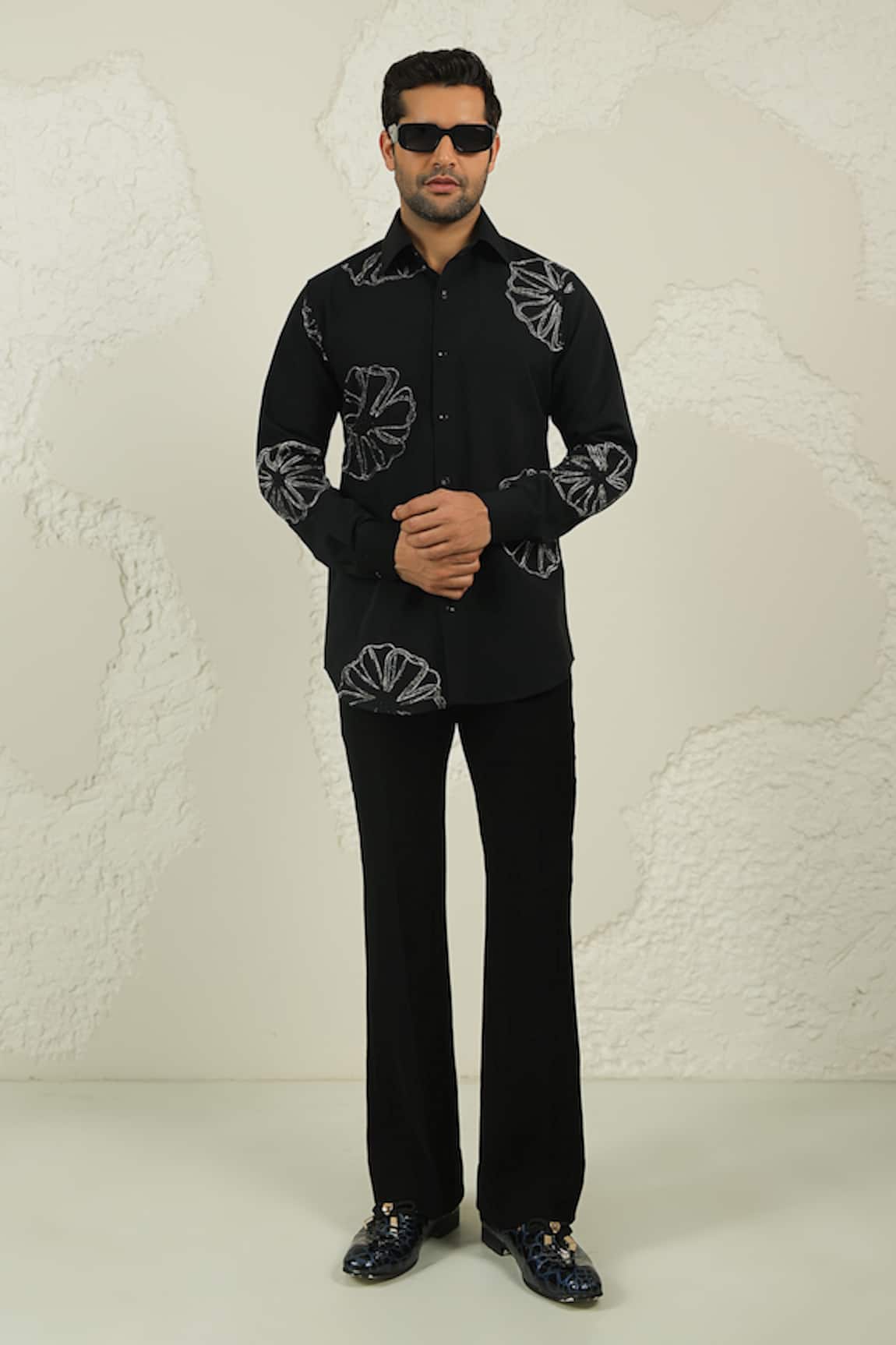 Courtyard By Abhi Black Handpainted Shirt & Trouser 