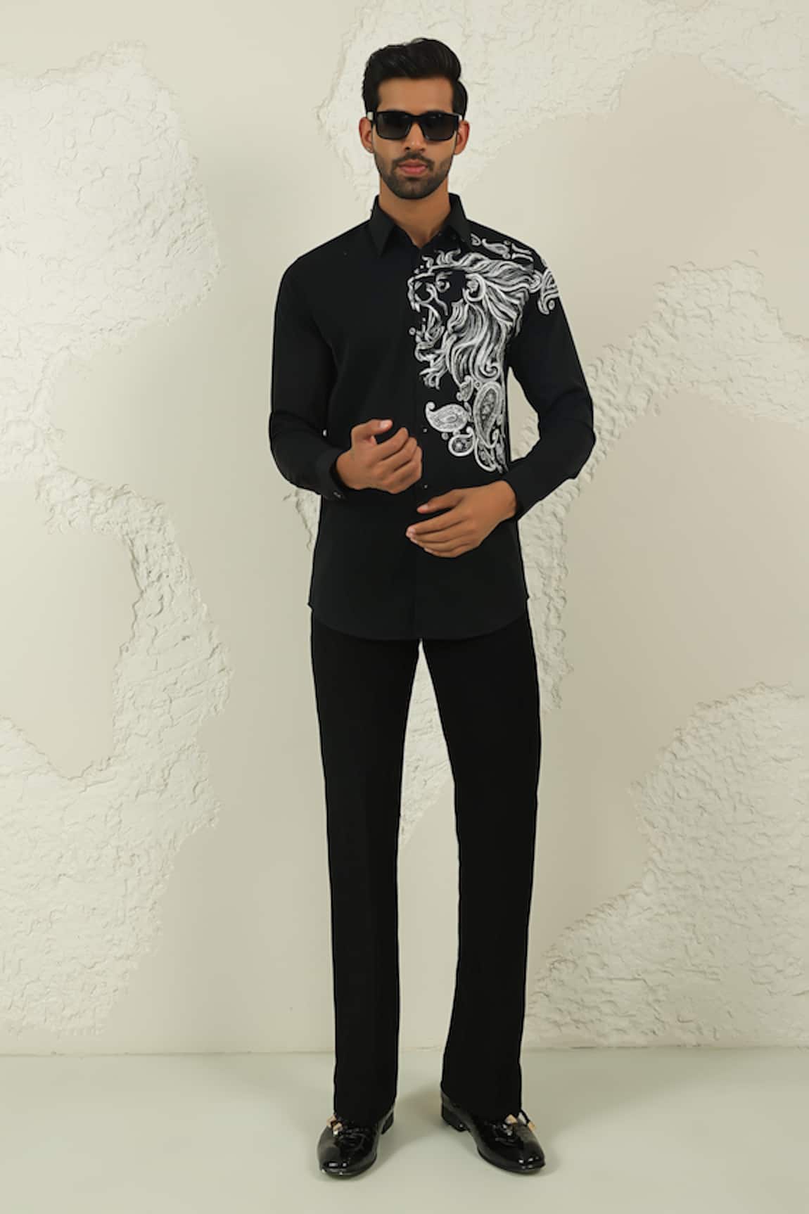 Courtyard By Abhi Black Handpainted Shirt & Trouser 