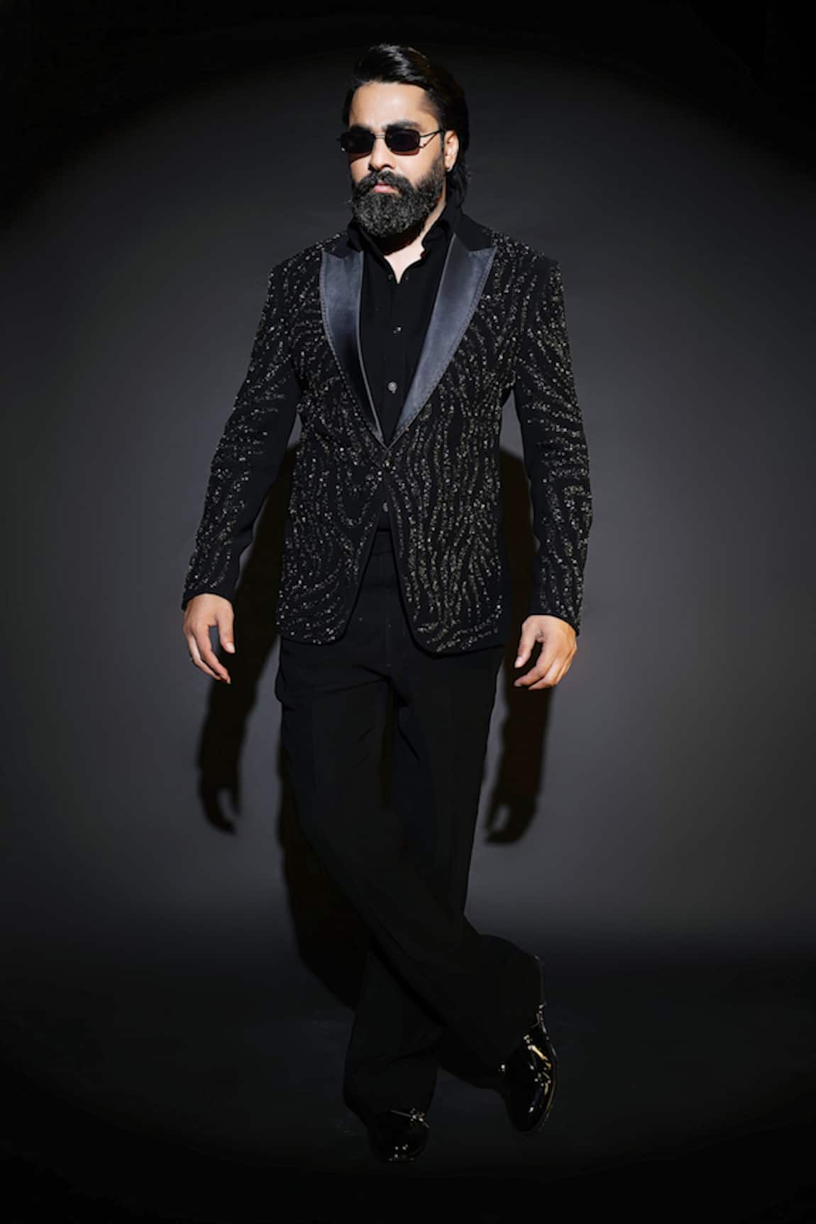Courtyard By Abhi Black Japanese Lycra Embroidered Tuxedo Set 