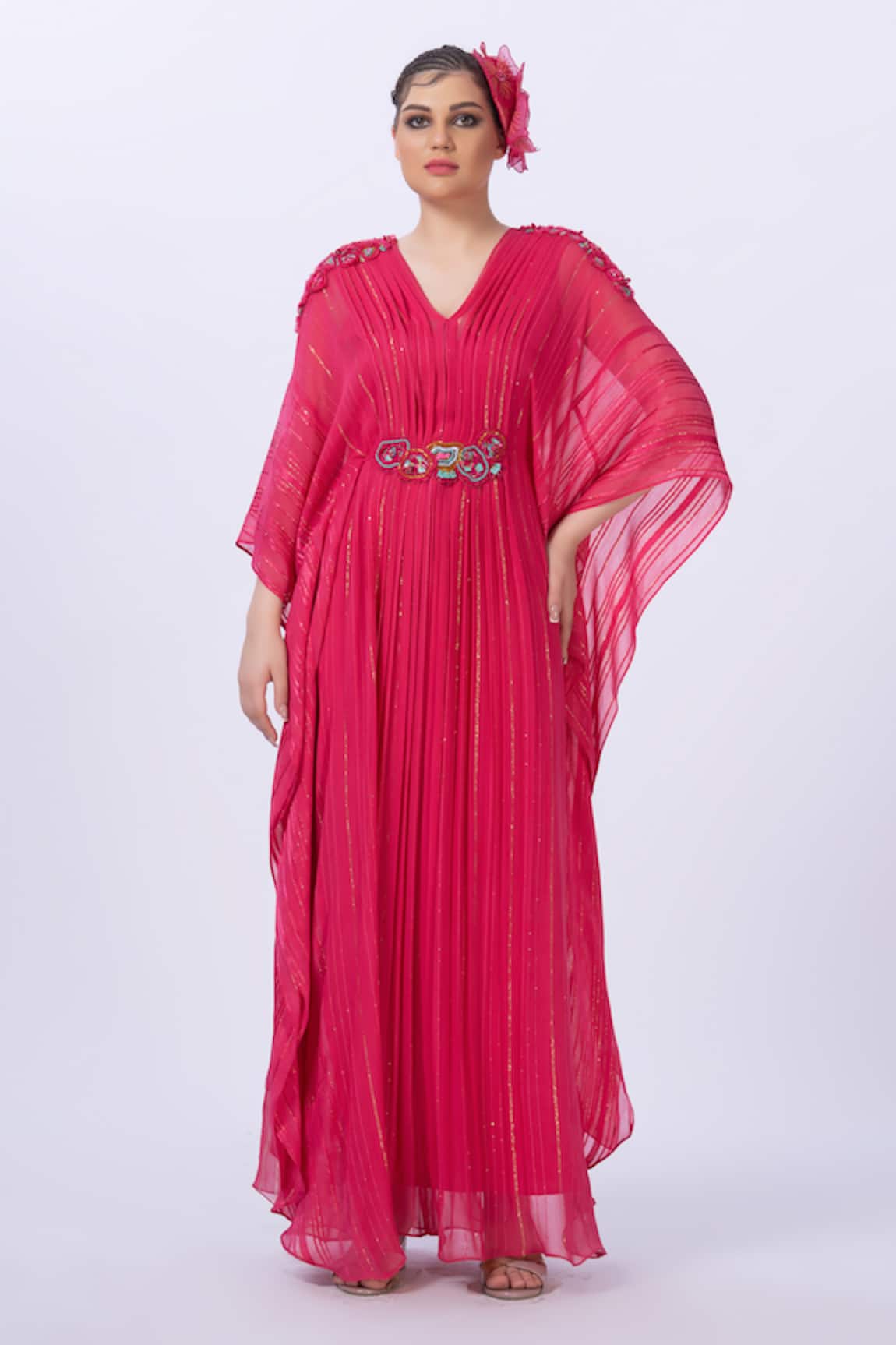 Merge Design Pink Self Textured Georgette Kaftan 