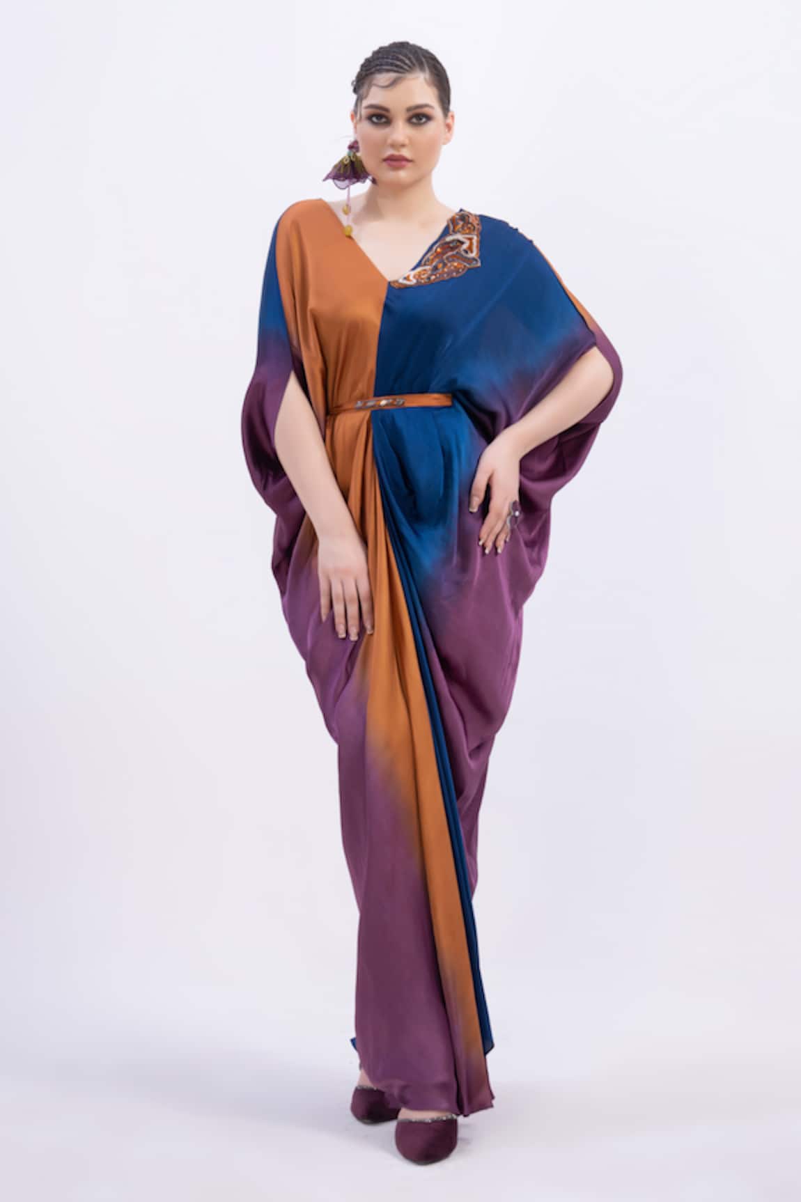 Merge Design Color Block Kaftan with Belt 