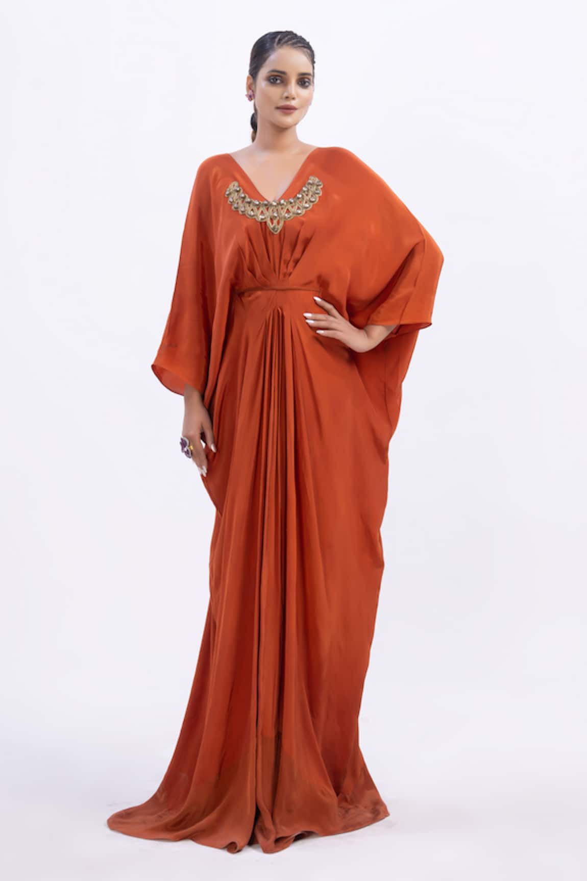 Merge Design Designer Orange Kaftan with Embroidery 
