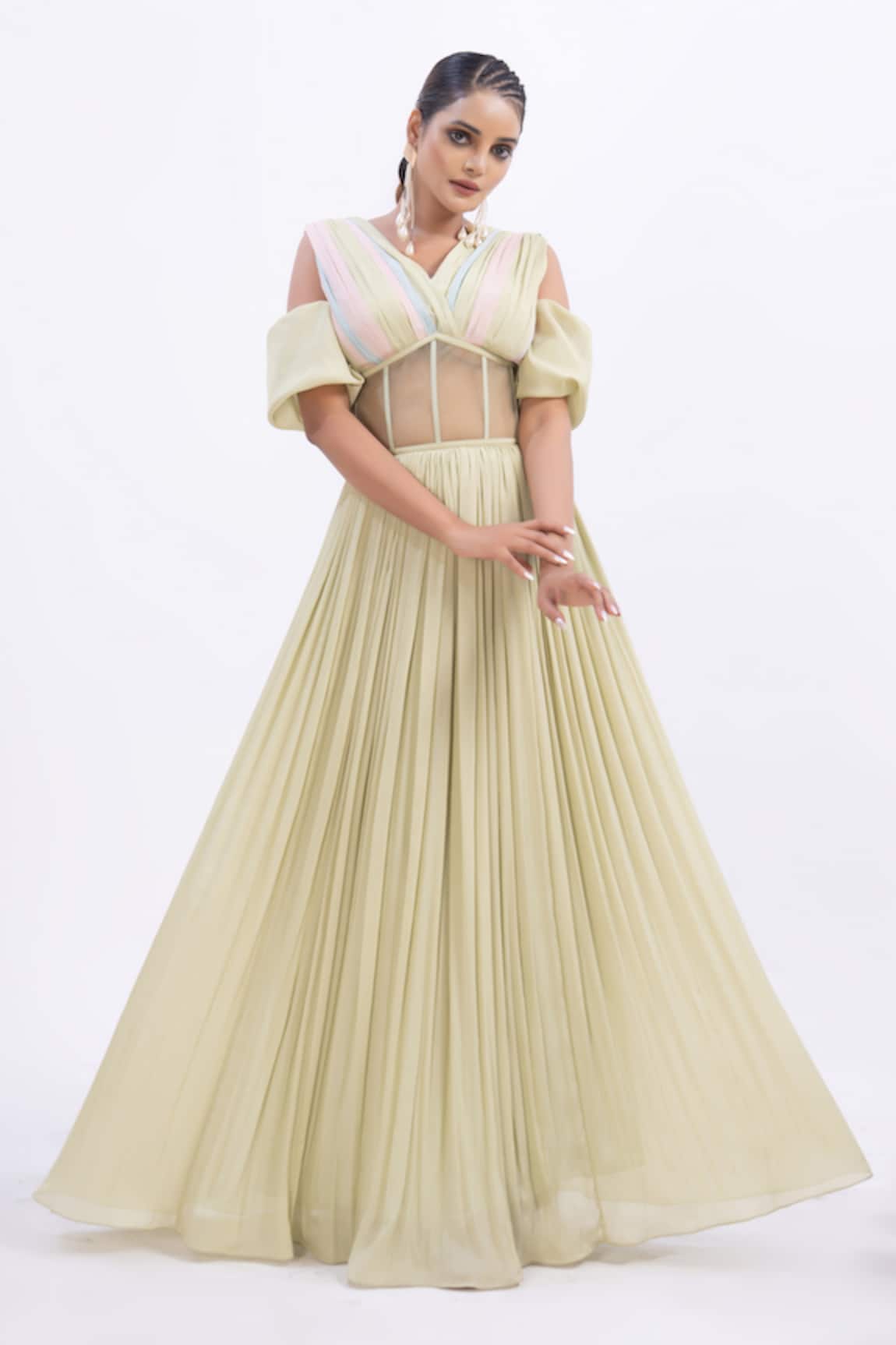 Merge Design Pleated Chiffon Dress with Padded Bodice 