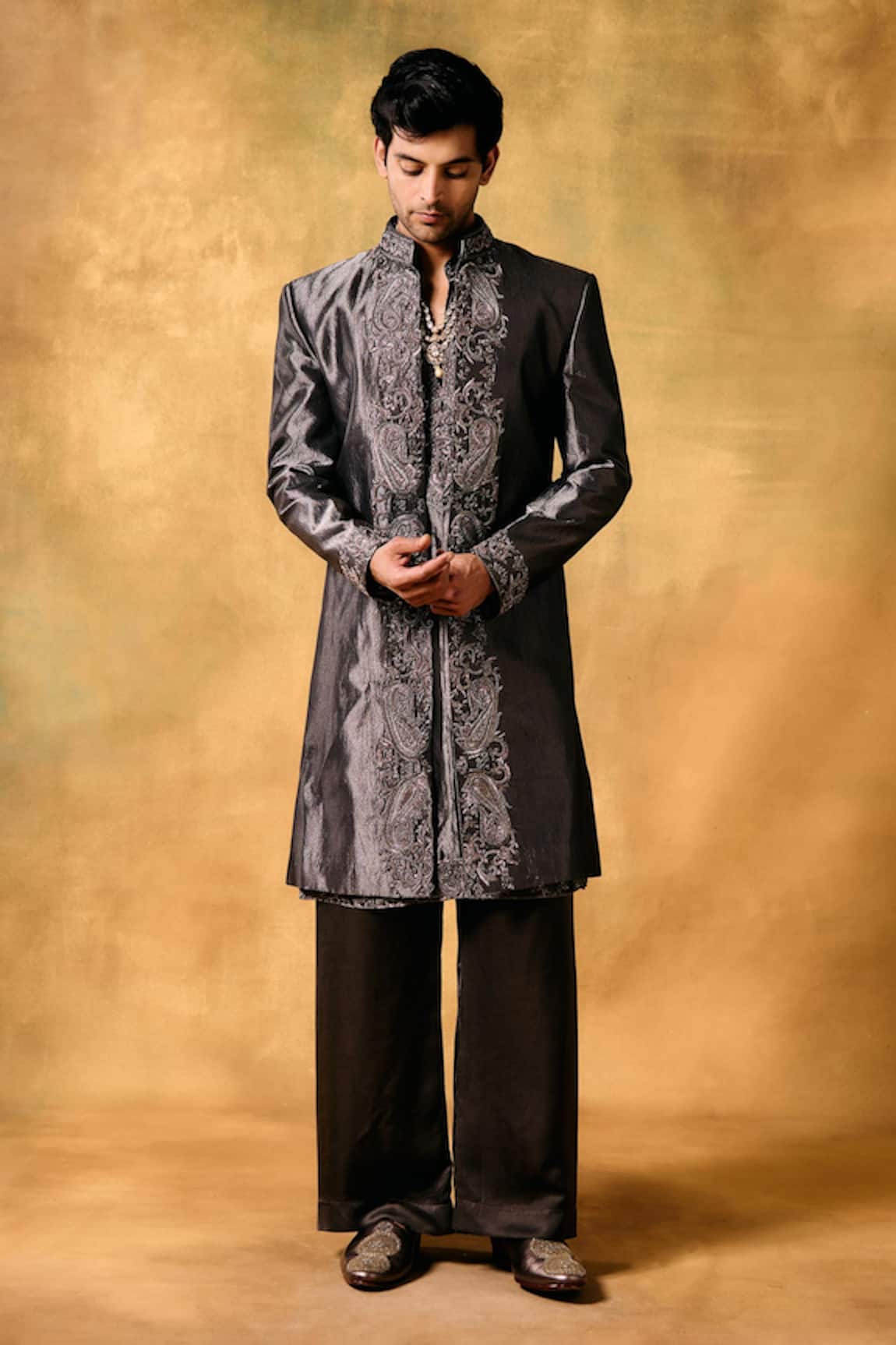 Mukti And Kavith Casa Moonlit Edge Sherwani Jacket Kurta Set 