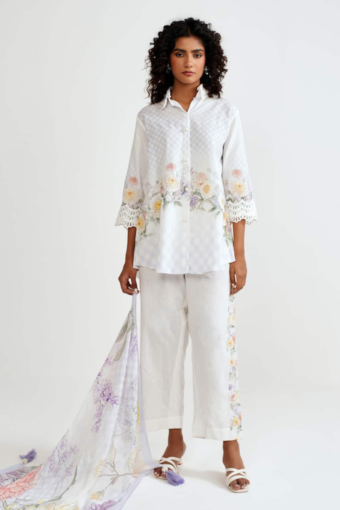 Rainas Petal Plaid Shirt & Pant Set 