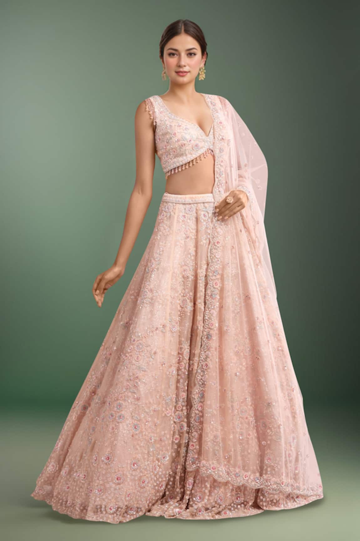 Kalighata Bell Pink Embroidered Lehenga Set 
