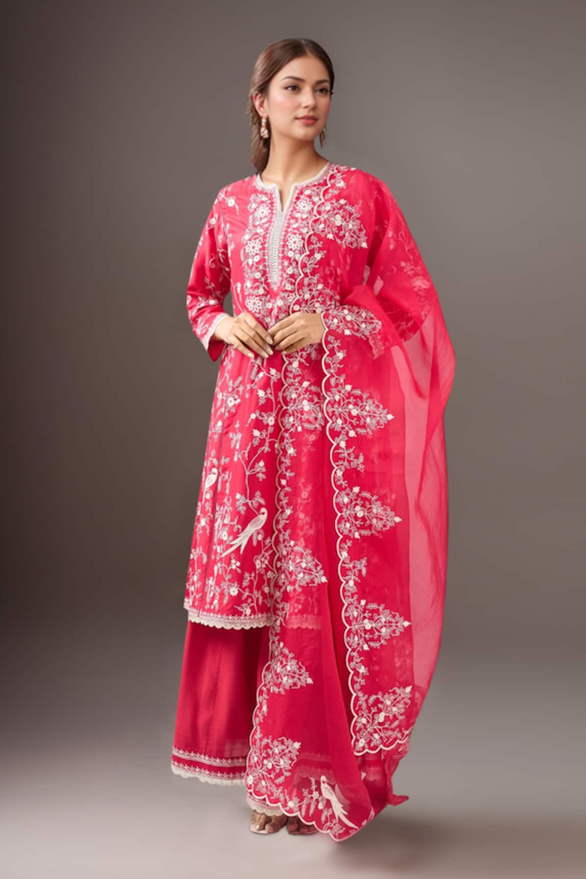 Anushree Reddy Red Kali Aari Work Kurta Set 