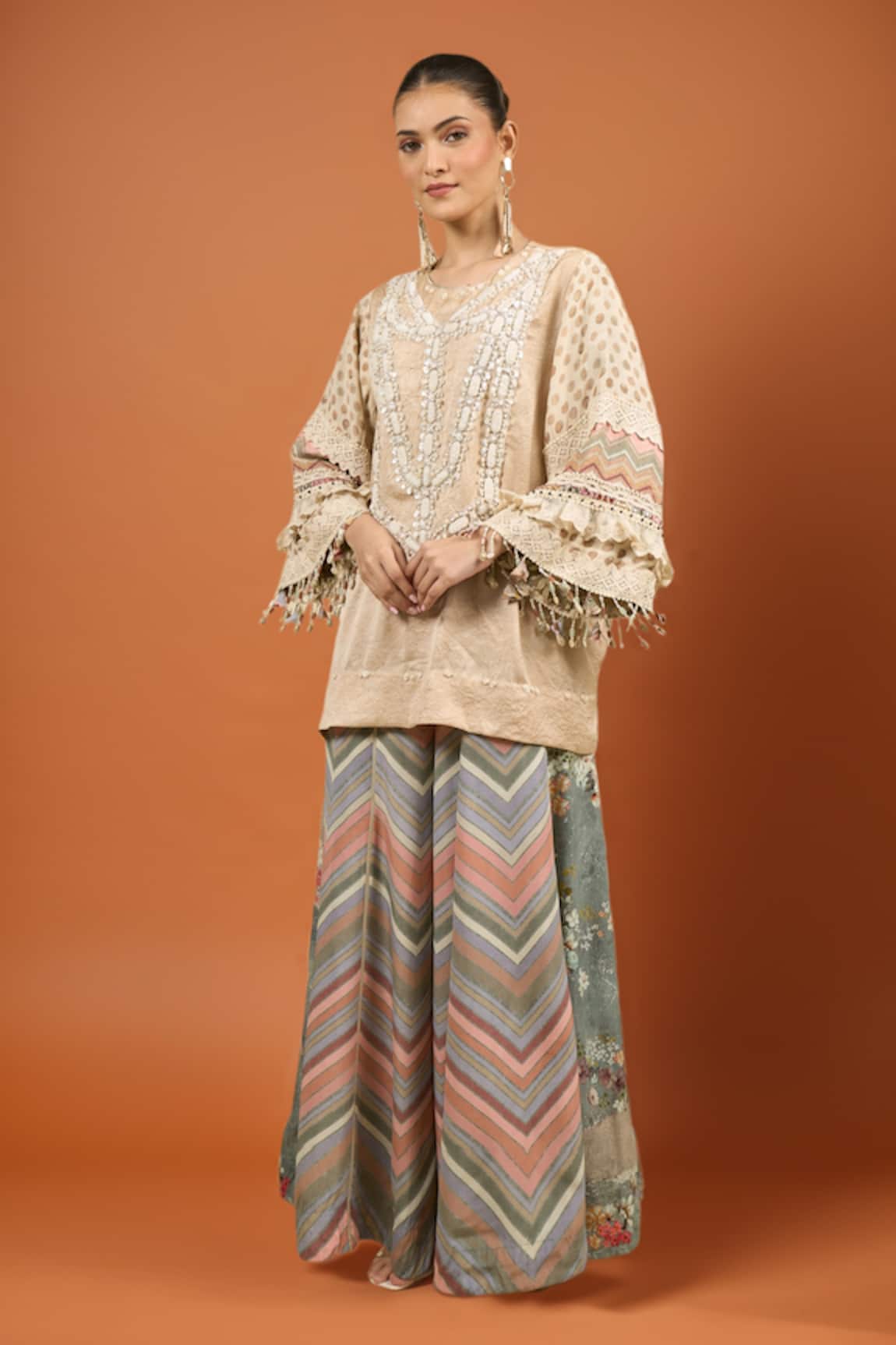 Aseem Kapoor Ecru Kurta with Chevron Trouser Set 