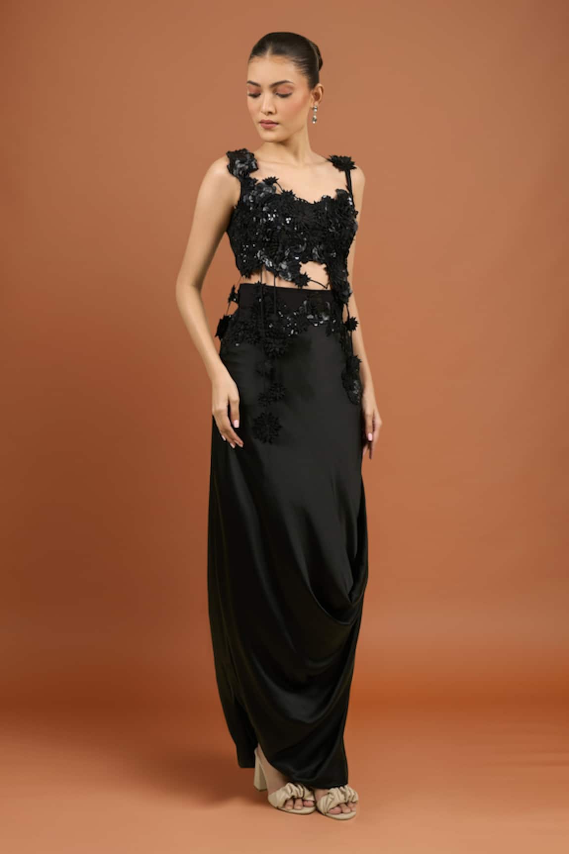 Anamika Khanna Black Embroidered Skirt Set 
