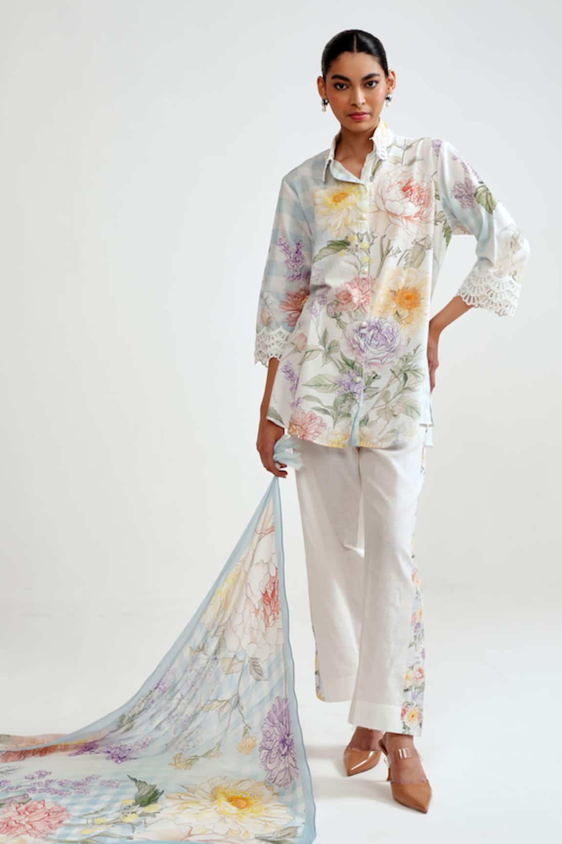 Rainas Botanical Check Shirt & Pant Set 