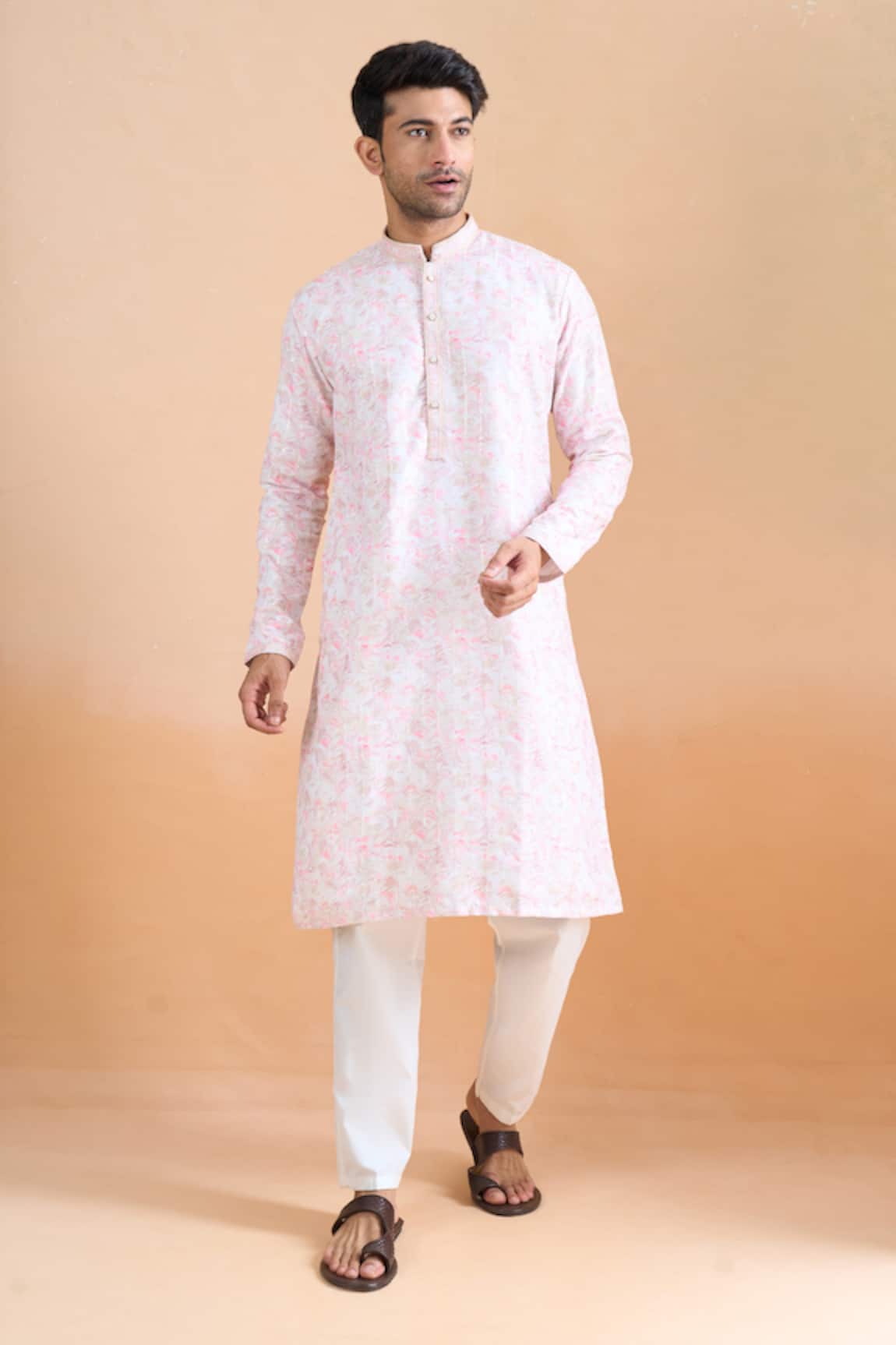 Arihant Rai Sinha Pink Floral Print Kurta Set 