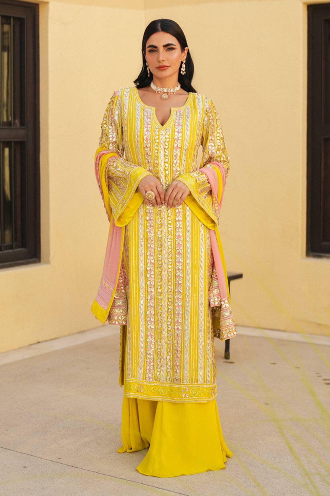 Shian Sunshine Yellow Designer Kurta Sharara Set 
