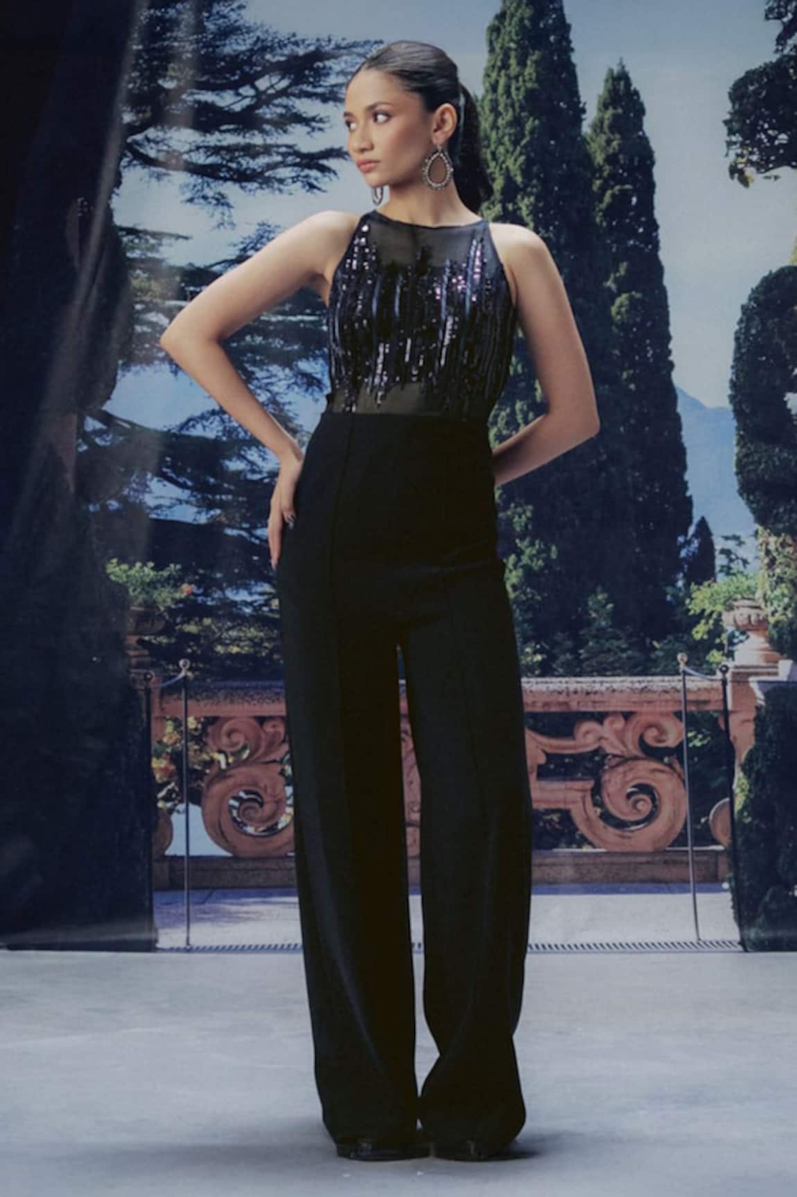Pocket Stories Navy Blue Hand Embroidered Jumpsuit 