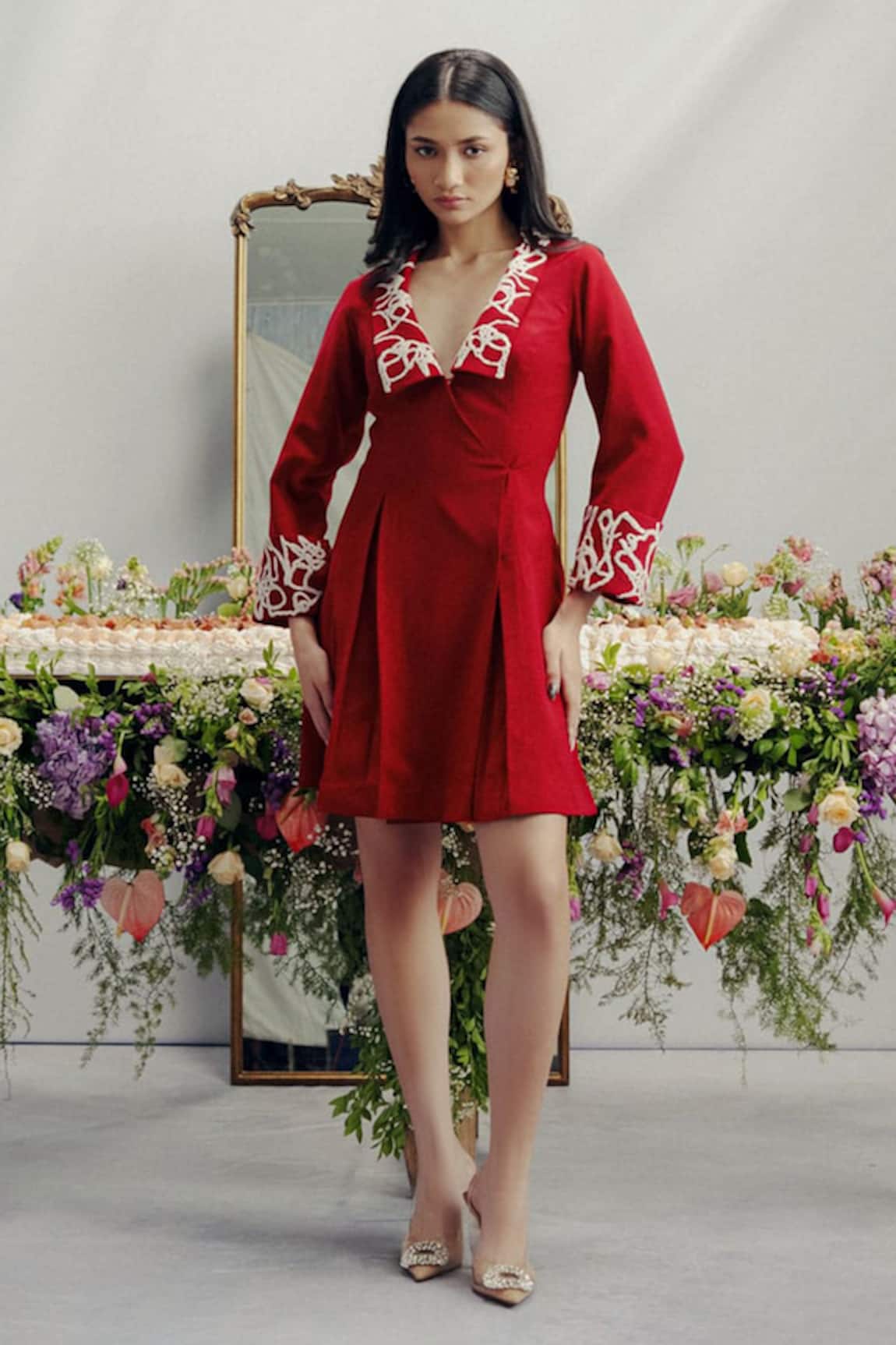 Pocket Stories Crimson Box Pleat Blazer Dress 