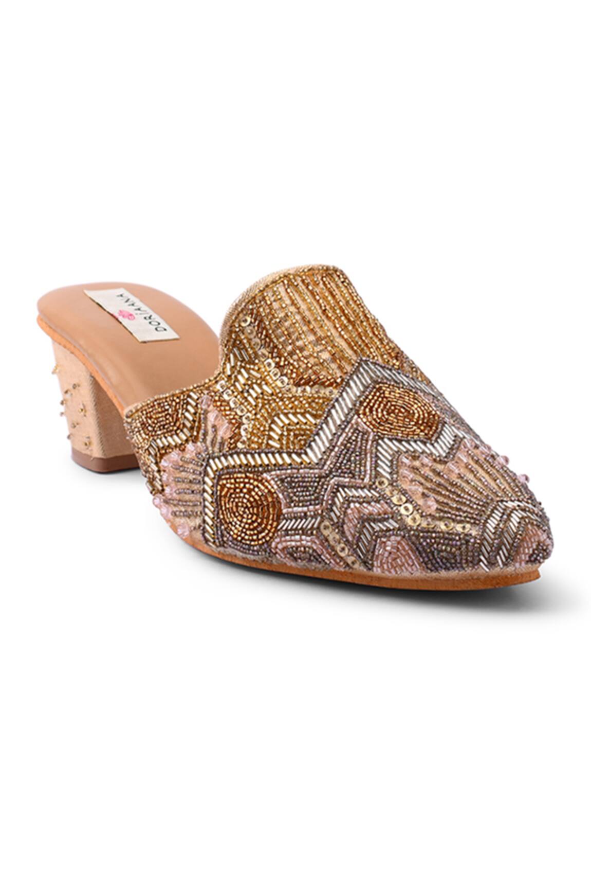 Doriaana Beige Designer Embellished Mules 
