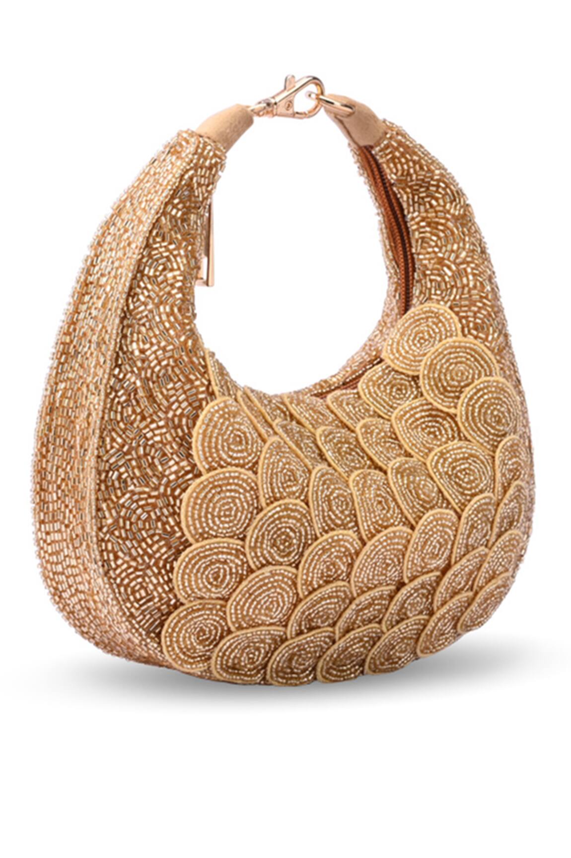 Doriaana Designer Gold Suede Velvet Bag 
