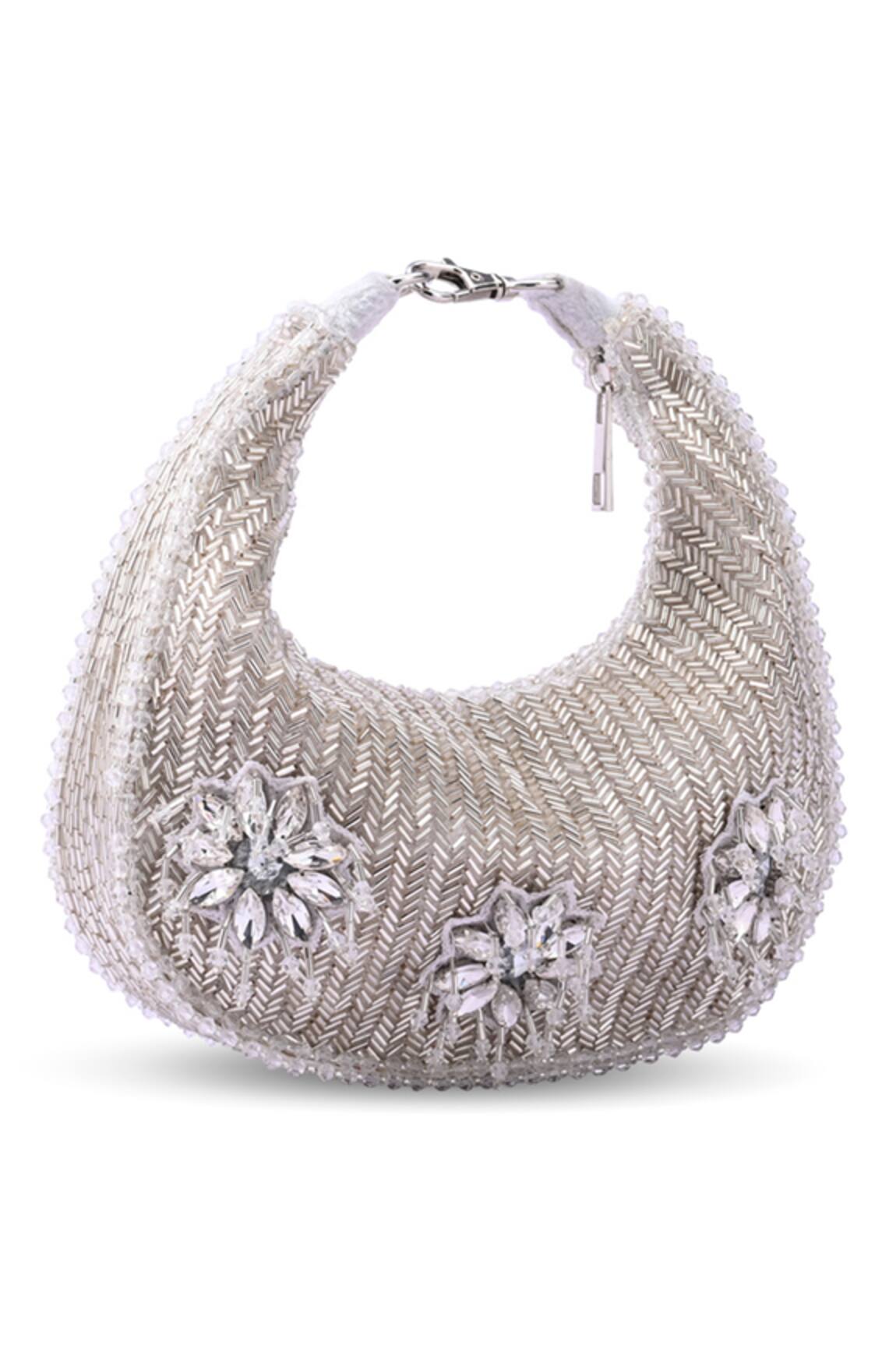 Doriaana Designer Silver Suede Velvet Bag 