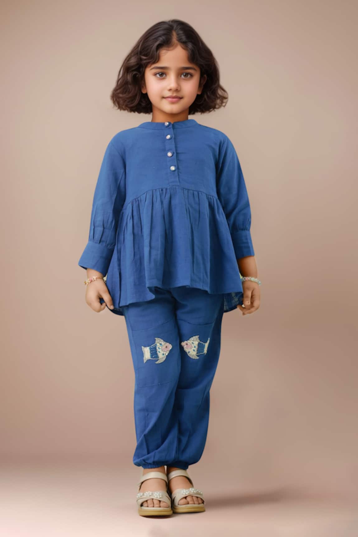 Samyukta Singhania Blue Fish Sequin Peplum Set 