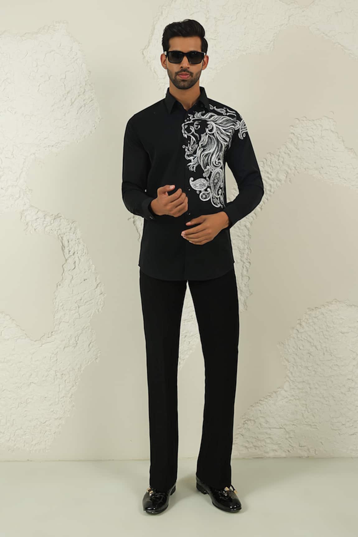 Courtyard By Abhi Black Handpainted Shirt & Trouser 