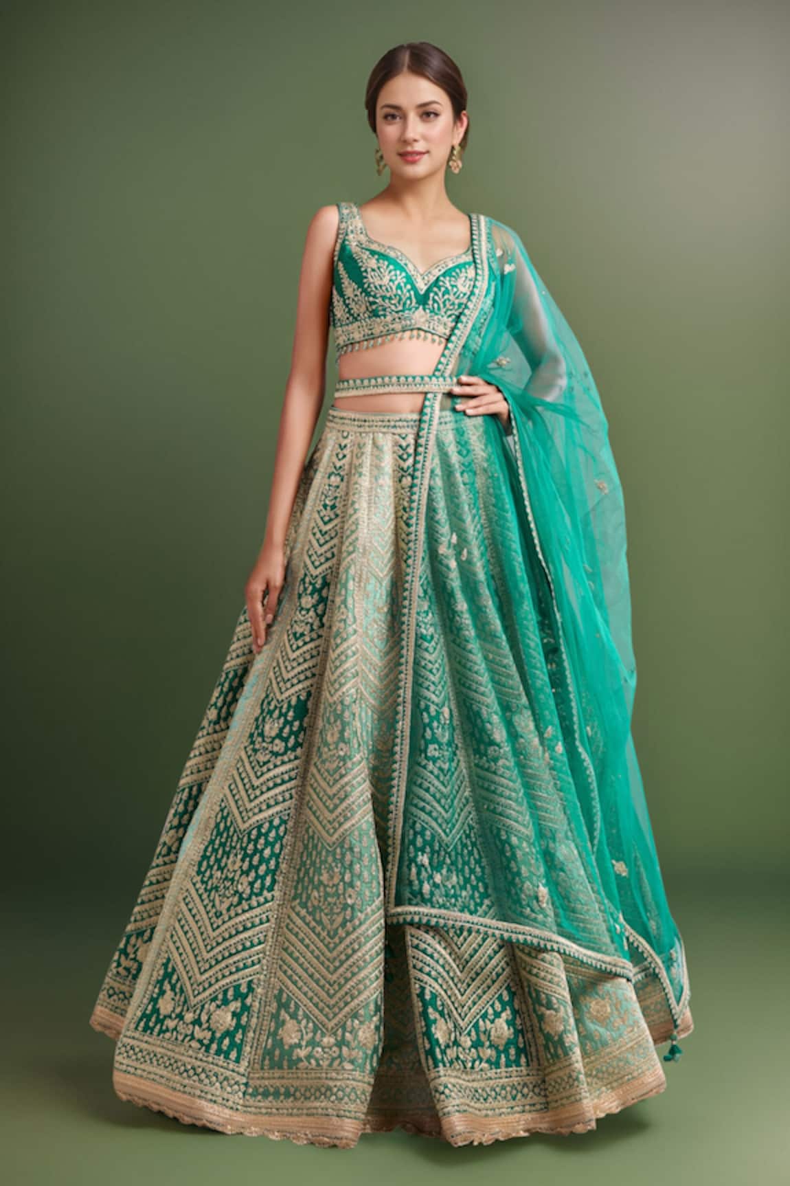 Shyam Narayan Prasad Teal Gold Dori Embroidered Lehenga Set 