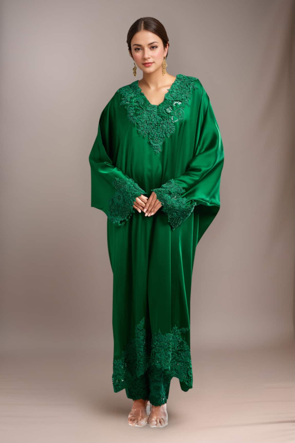 Anamika Khanna Emerald Green Kaftan & Pant Set 