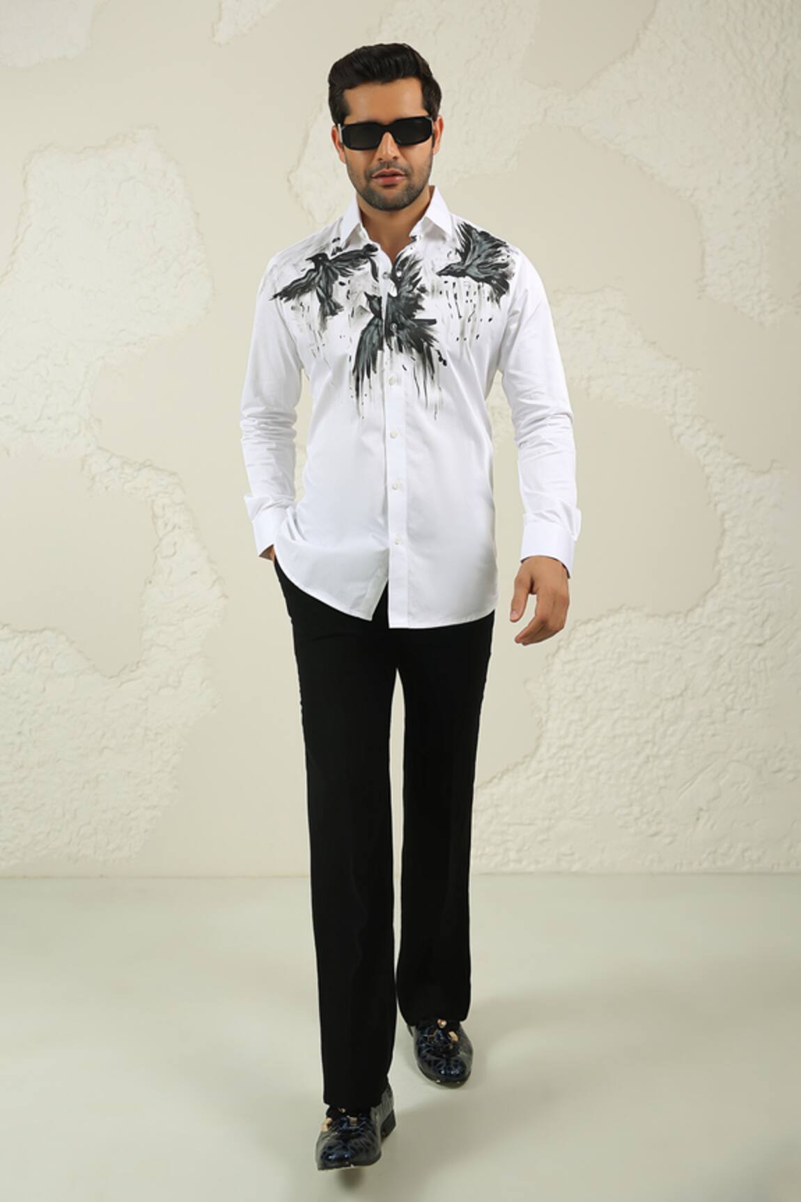 Courtyard By Abhi Black Handpainted Shirt & Trouser 