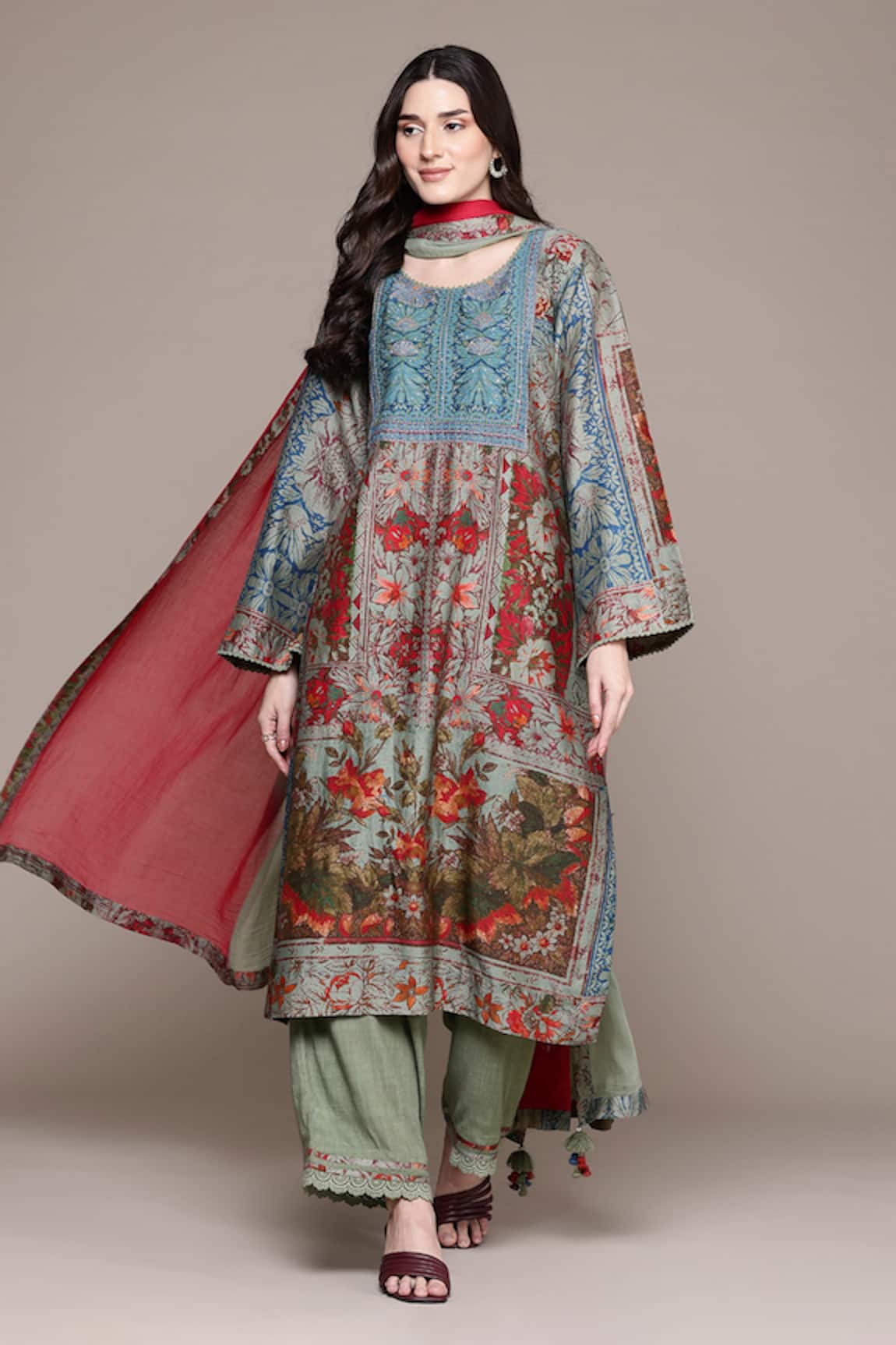 Ritu Kumar Blue Pierra Kurta Set with Dupatta 