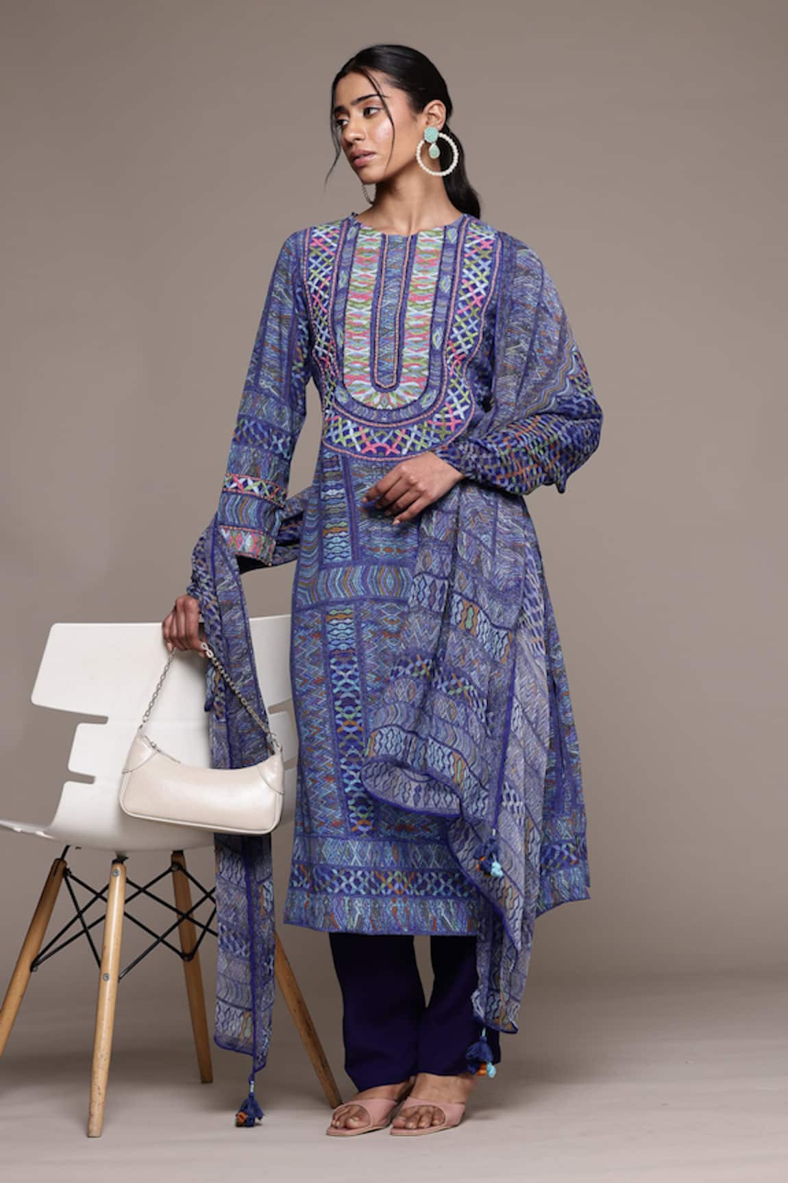 Ritu Kumar Blue Peru Kurta With Pant & Dupatta 