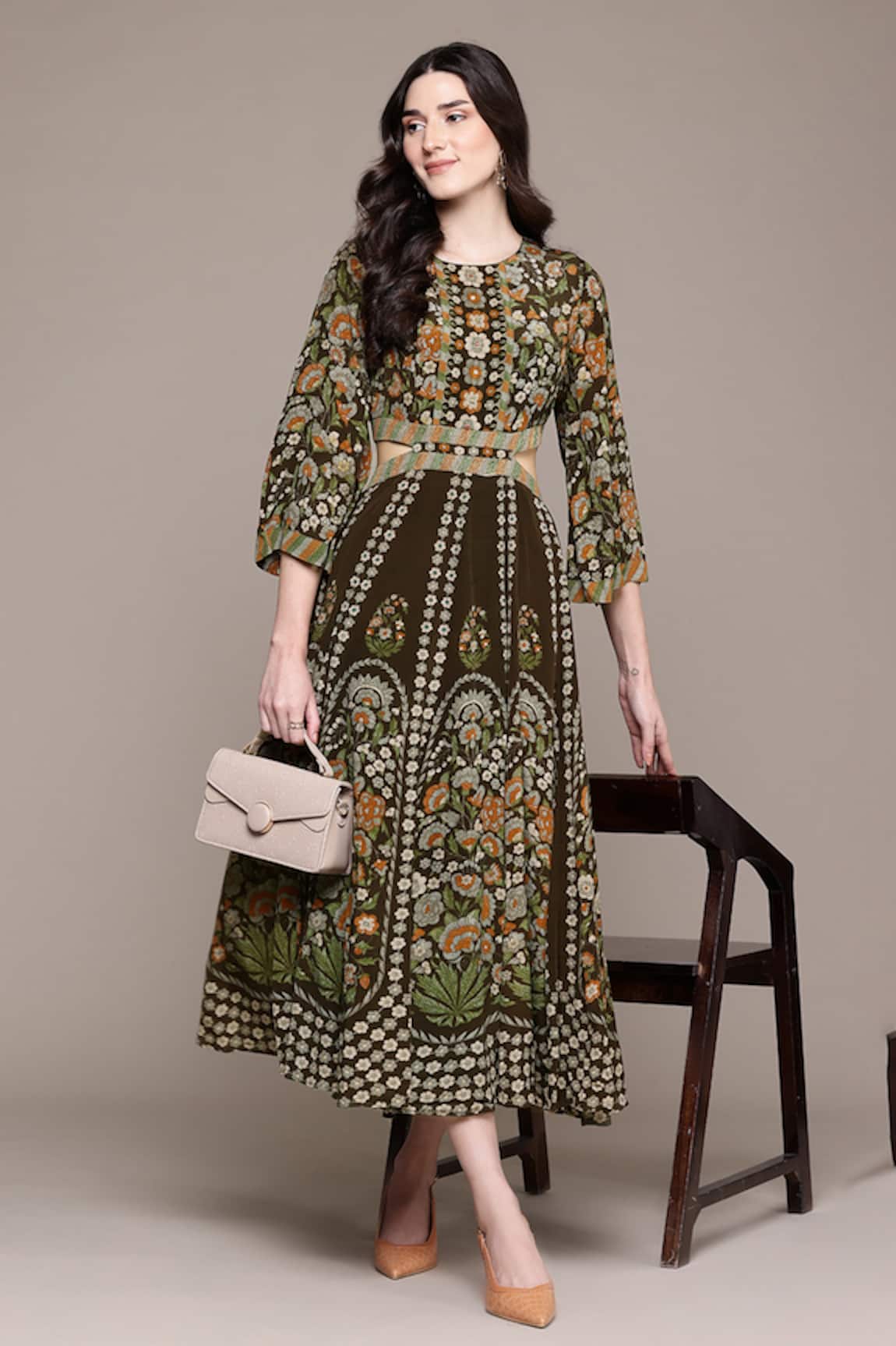 Ritu Kumar Brown Flora Long Dress 