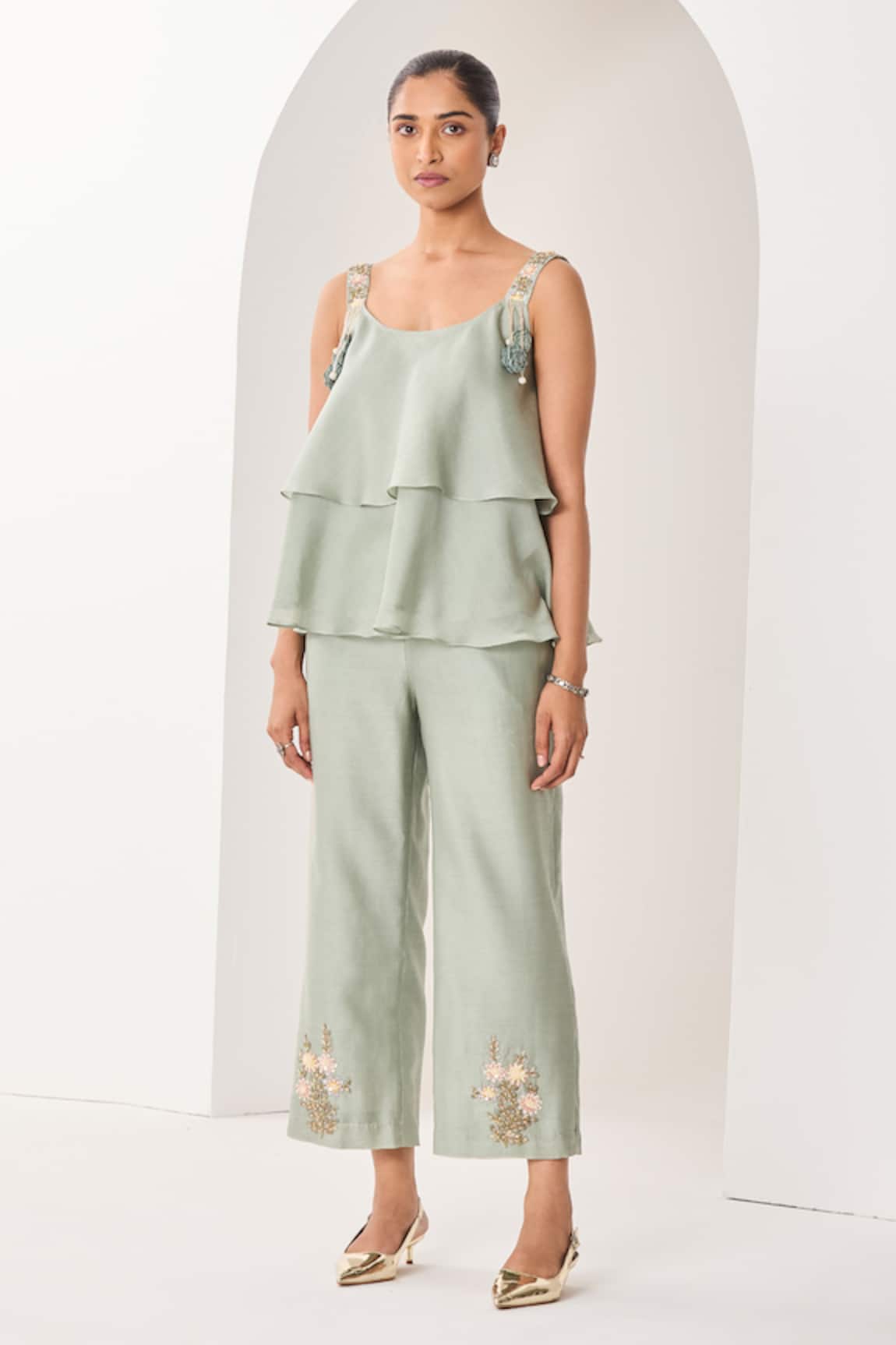Sue Mue Sage Green Handwoven Silk Chanderi Set 