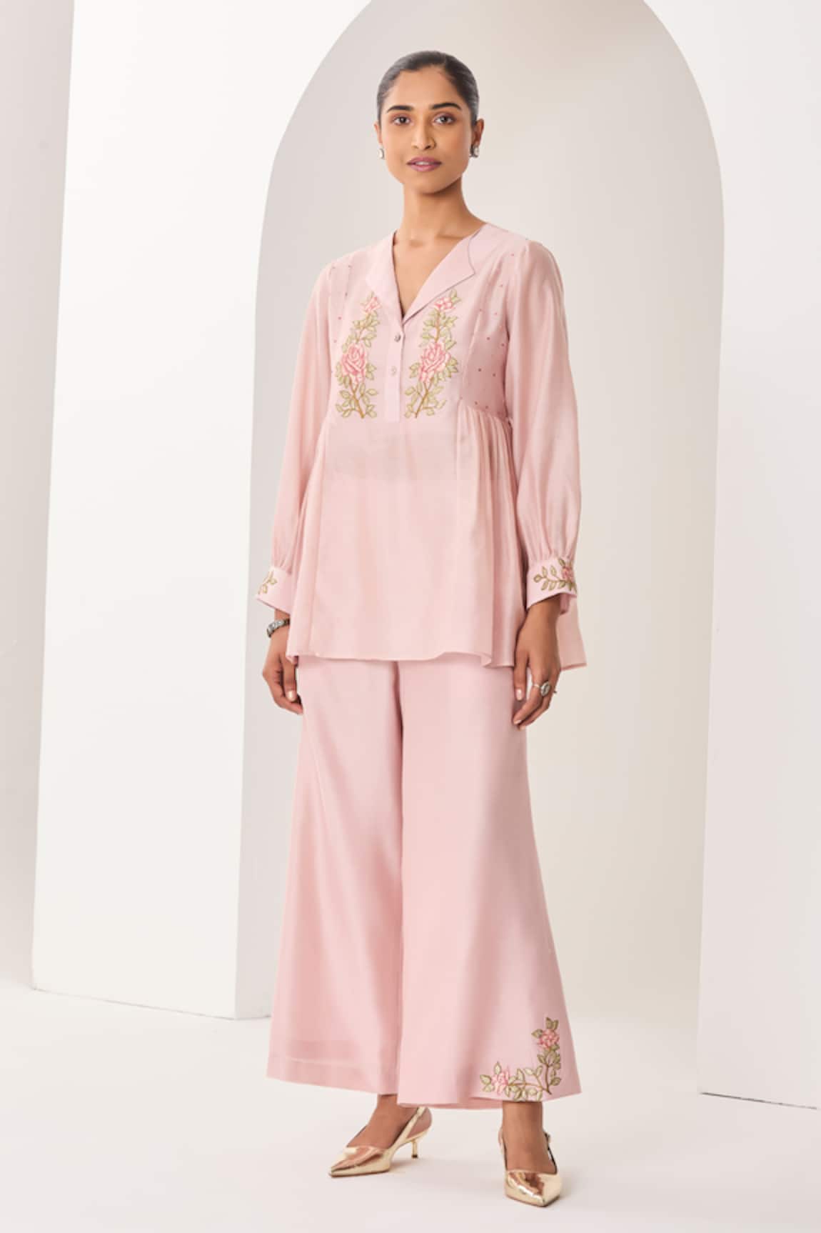 Sue Mue Pastel Pink Handwoven Silk Co-ord Set 