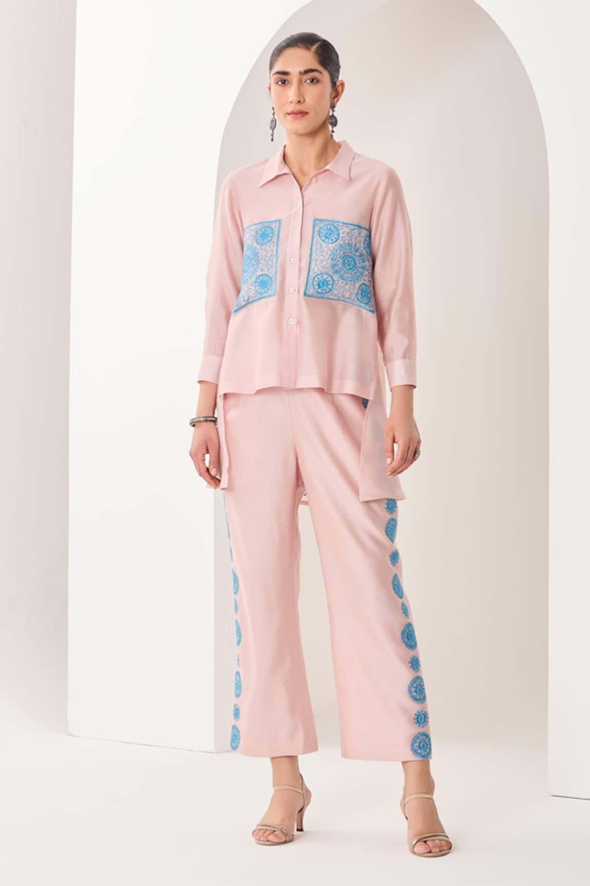 Sue Mue Pastel Pink Handwoven Silk Co-Ordinate Set 