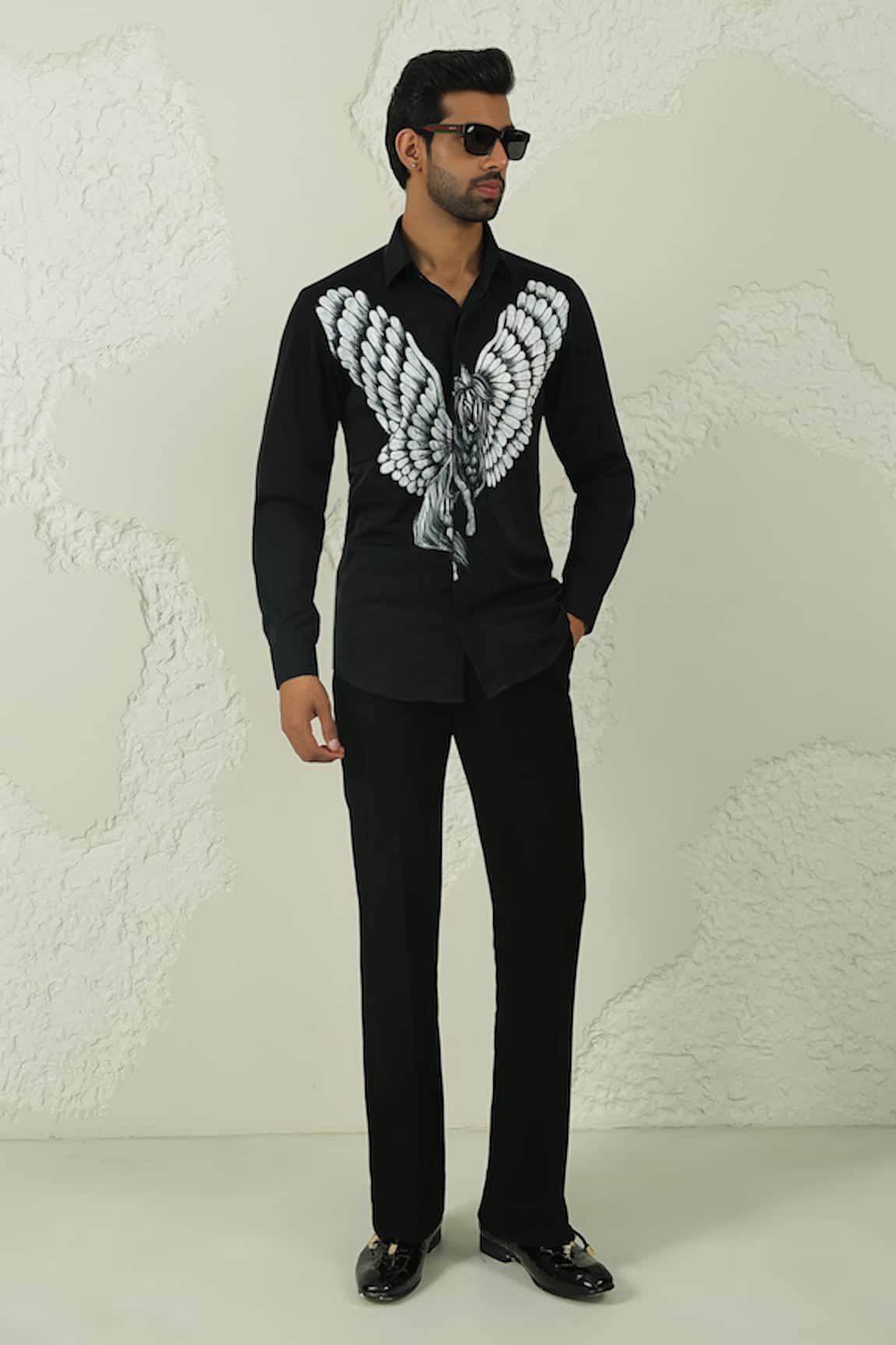 Courtyard By Abhi Black Handpainted Shirt & Trouser Set 