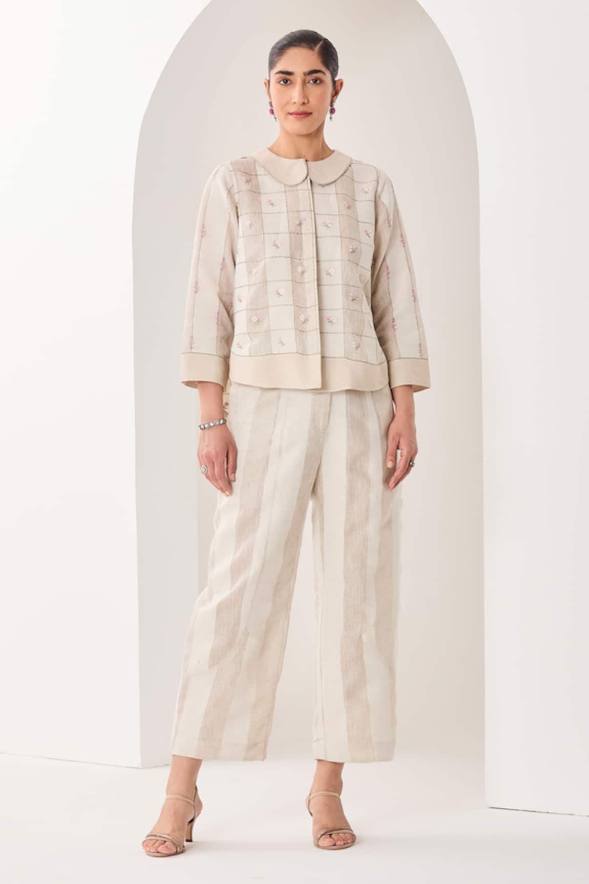 Sue Mue White Beige Linen Co-ordinate Set 