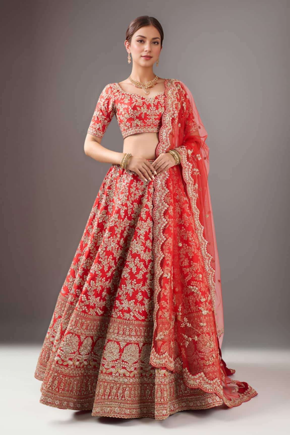 Kalighata Red Vani Lehenga Set 