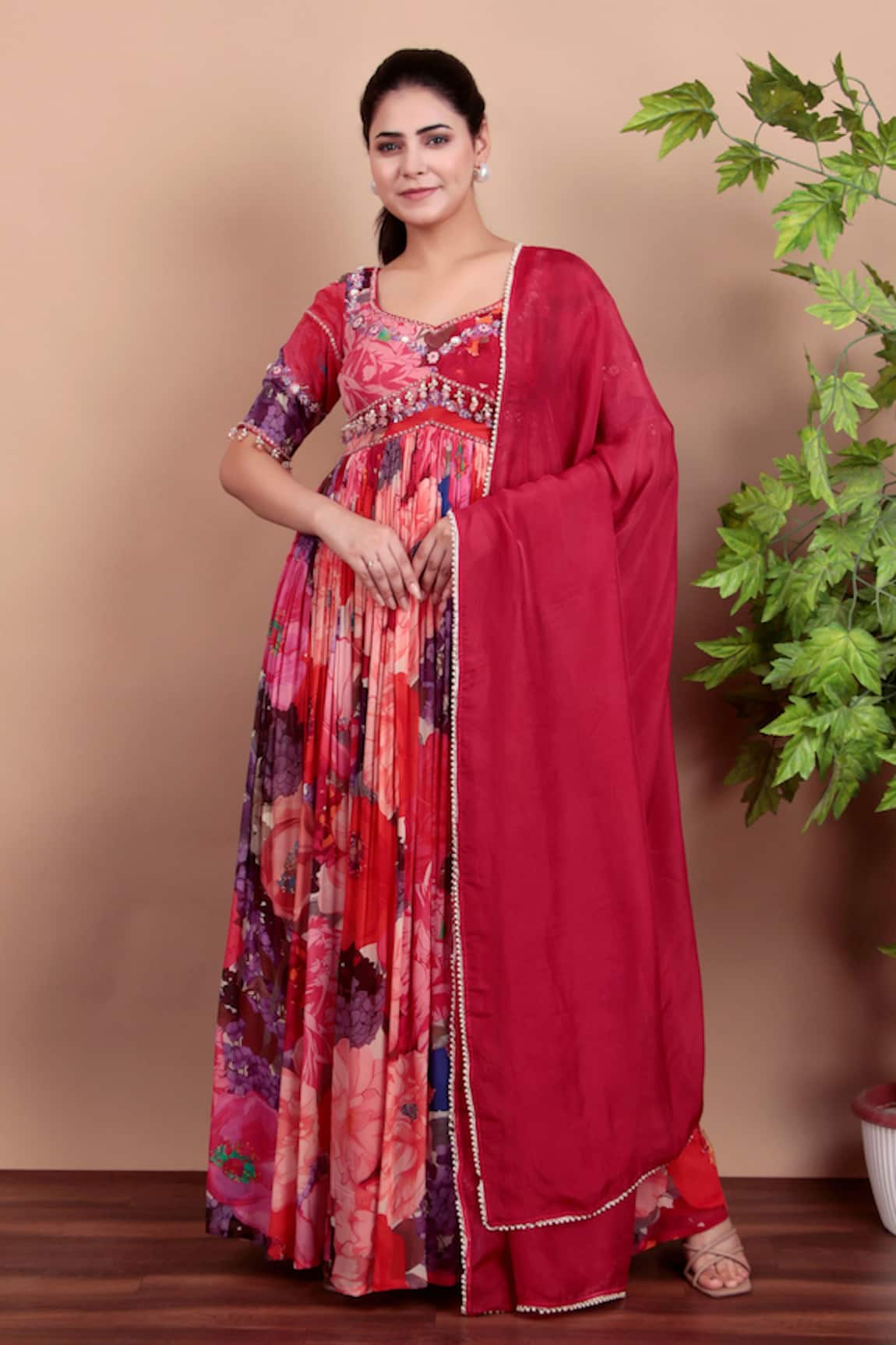 Nidhi Kejriwal Floral Anarkali Dress With Matching Dupatta 