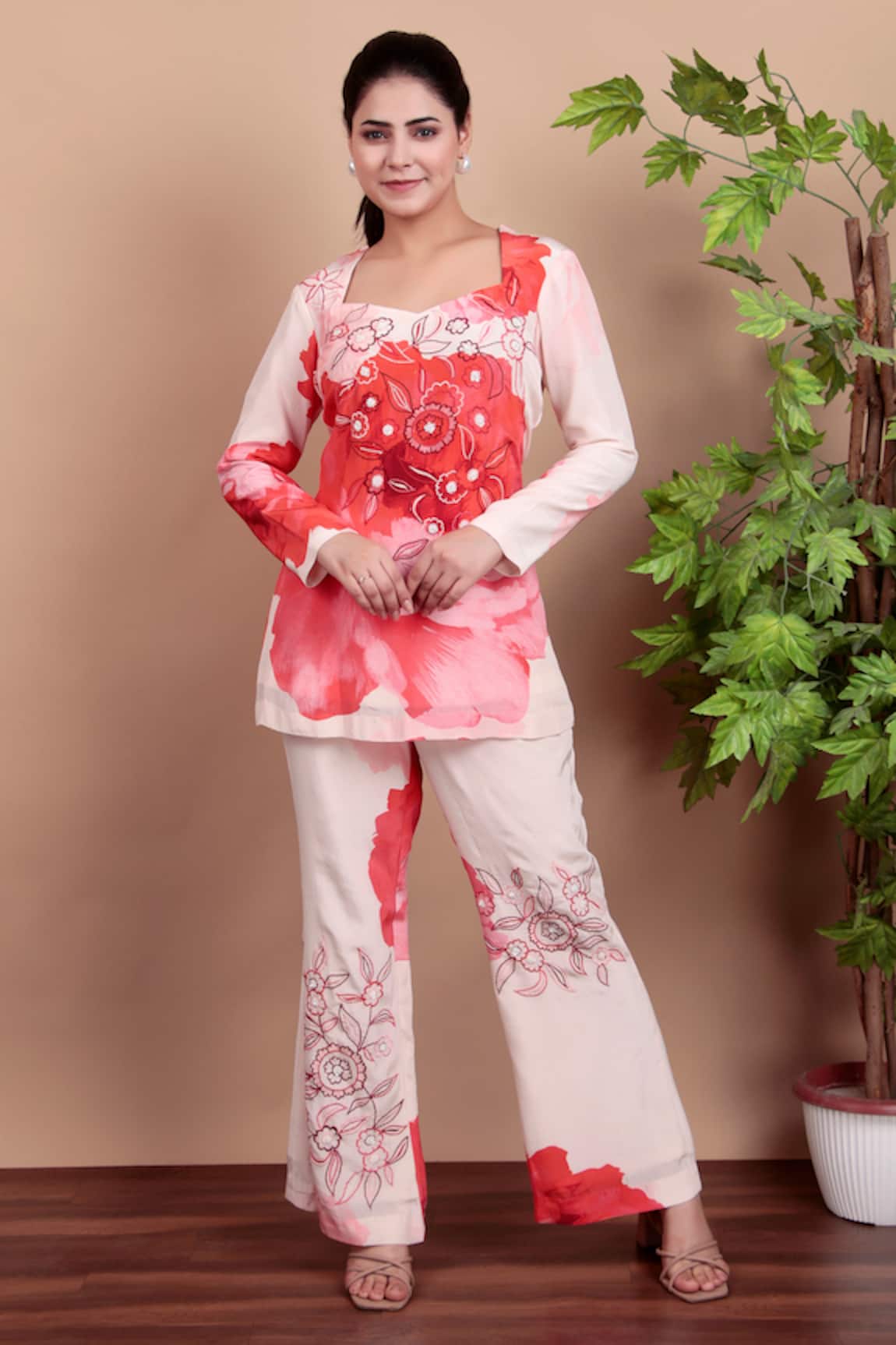 Nidhi Kejriwal Floral Embroidered Pink Co-ord Set 