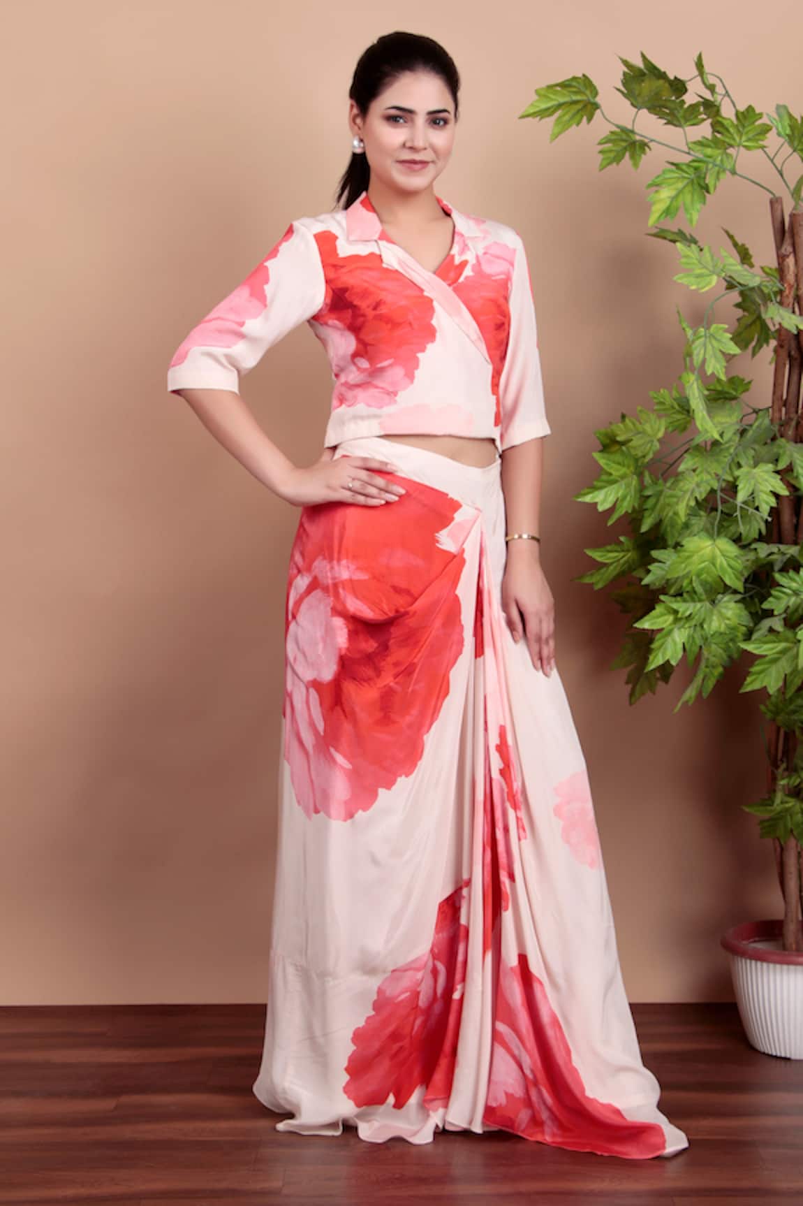 Nidhi Kejriwal Pink Floral Indo-Western Drape Set 