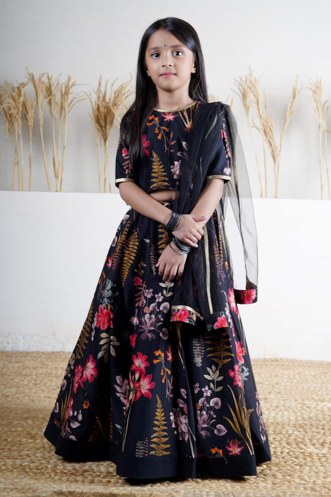 Mamma Plz Black Handwoven Chanderi Lehenga Set 