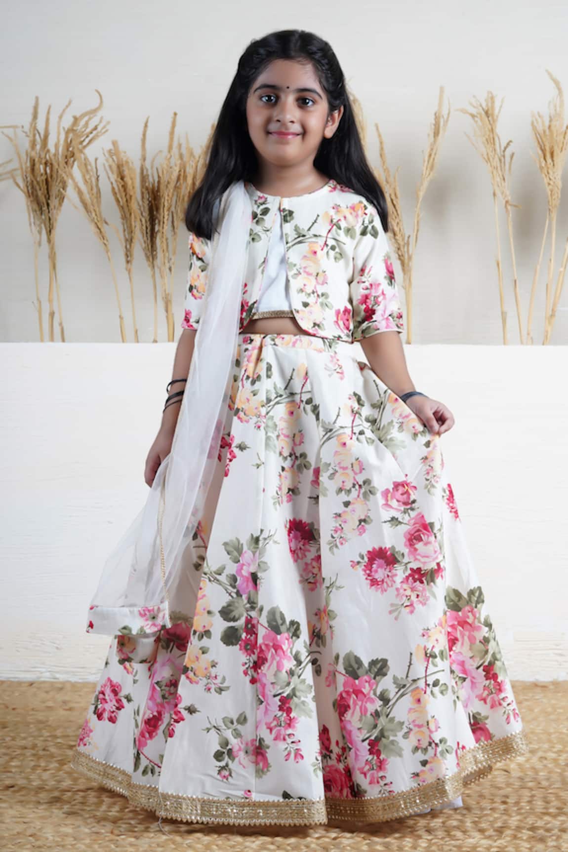 Mamma Plz Floral Ivory Lehenga Jacket Set 