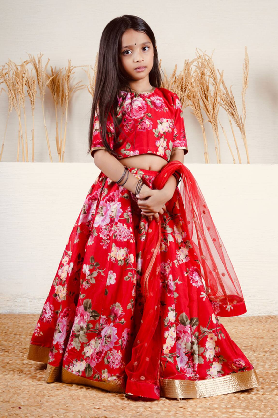 Mamma Plz Red Floral Lehenga Set 