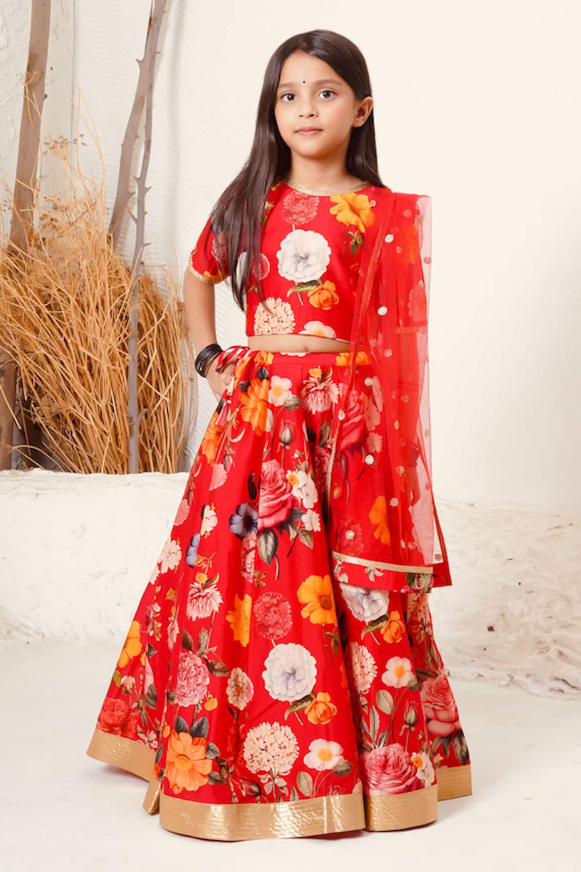 Mamma Plz Red Floral Lehenga Choli Set 
