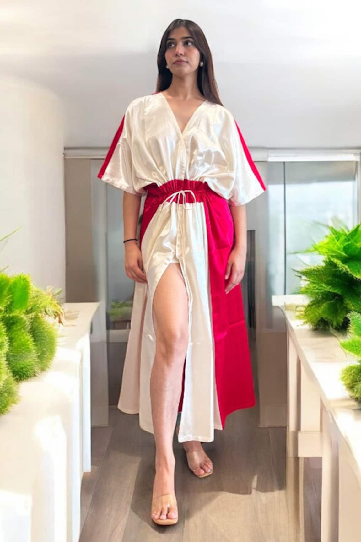 Label Lila Off White & Pink Designer Kaftan 