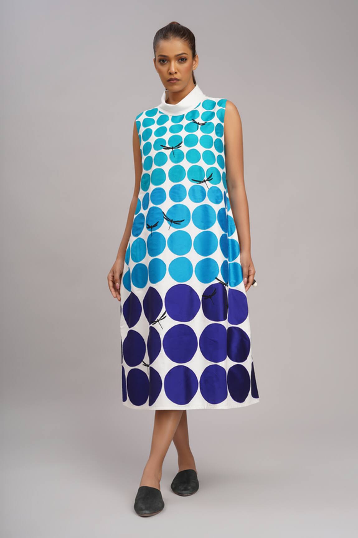 Taika By Poonam Bhagat Ivory Chanderi Polka Grid Dress