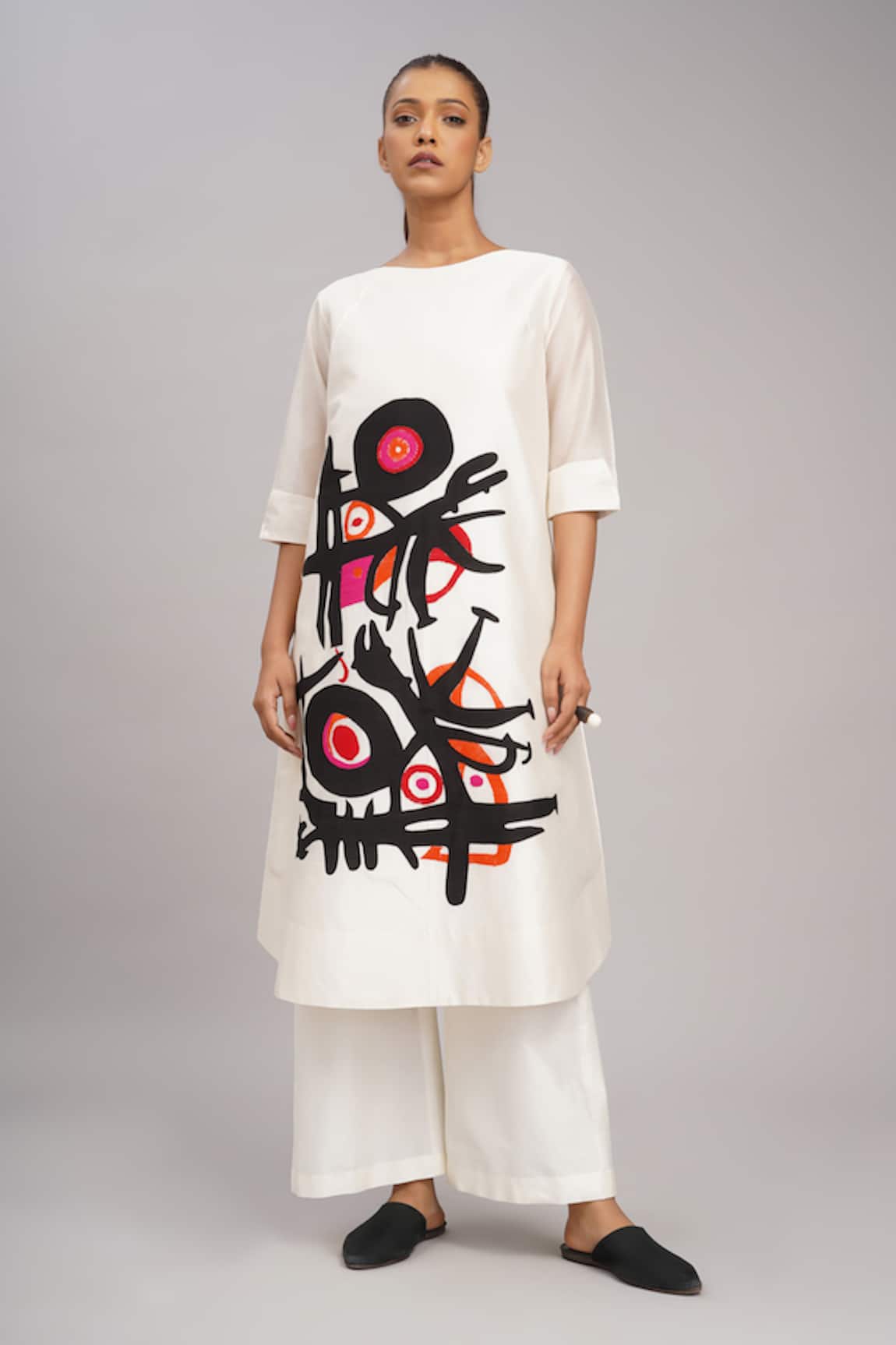 Taika By Poonam Bhagat Ivory Twin Poppy Embroidered Tunic Set 