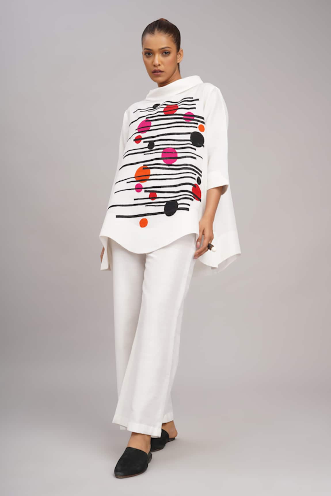 Taika By Poonam Bhagat Ivory Embroidered Top with Colorful Dots 