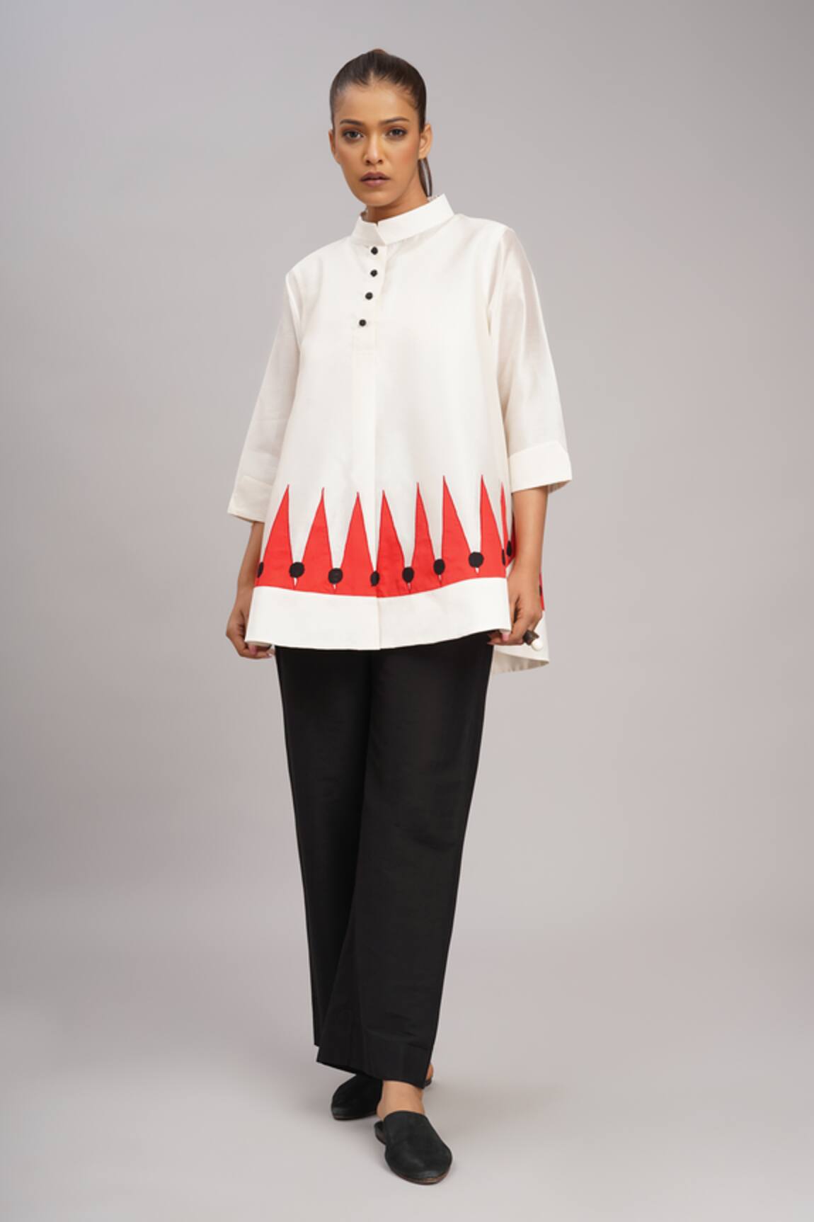Taika By Poonam Bhagat Ivory Chanderi Pyramid Appliqued Top 